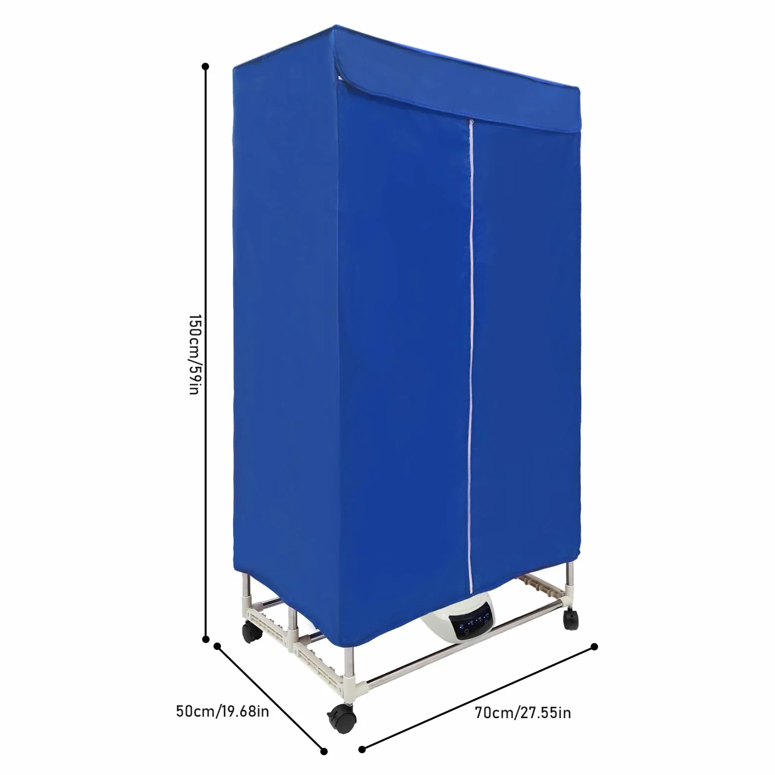 Suszarka na pranie, 1500 W, suszarka na ciepłe powietrze, przenośna, elektryczna suszarka do domu, mała suszarka z timerem, mobilna suszarka na ubrania, składana, IPX1 (niebieska)
