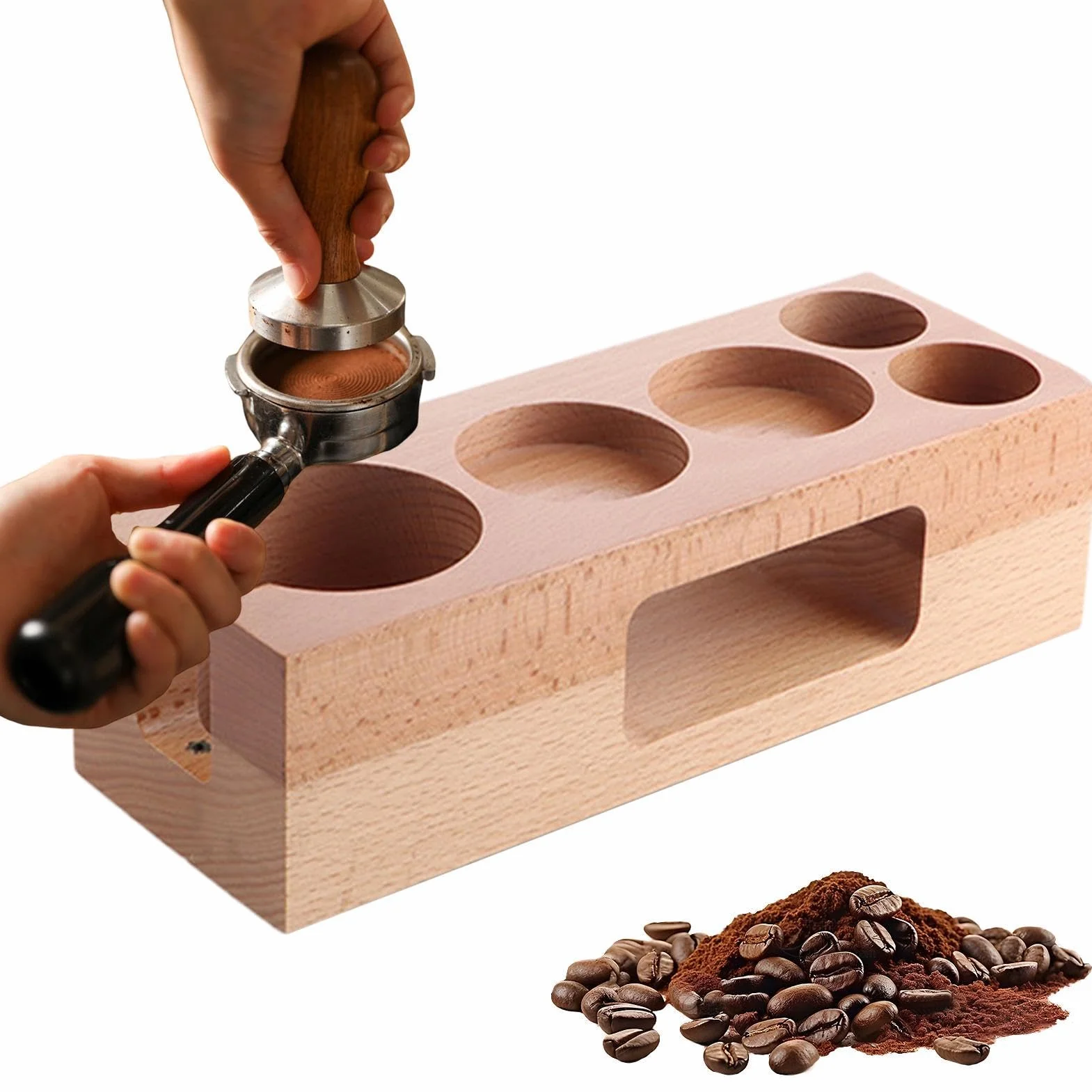 Stacja do ubijania espresso 58 mm Drewniany wielofunkcyjny uchwyt Natural | Akcesoria do ekspresu Espresso Do kawiarni domu kuchni kącika kawowego baru porannego parzenia przechowywania organizacj