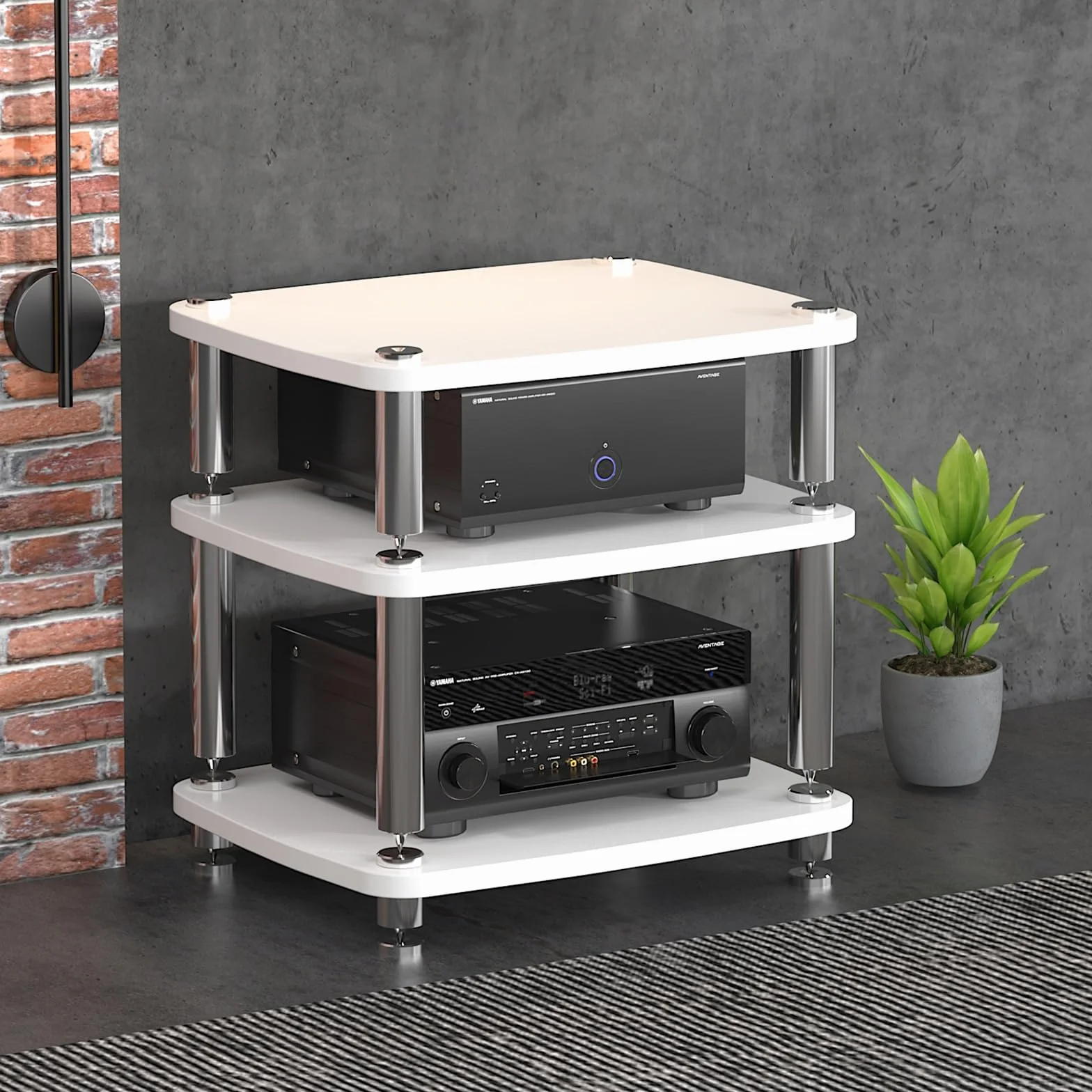Nowoczesny stojak HiFi - stojak na media AV i szafka rage, narożna konsola TV, półki do gier, biały, 57 cm, elegancka jednostka rozrywkowa do małych przestrzeni, stylowa dekoracja domu