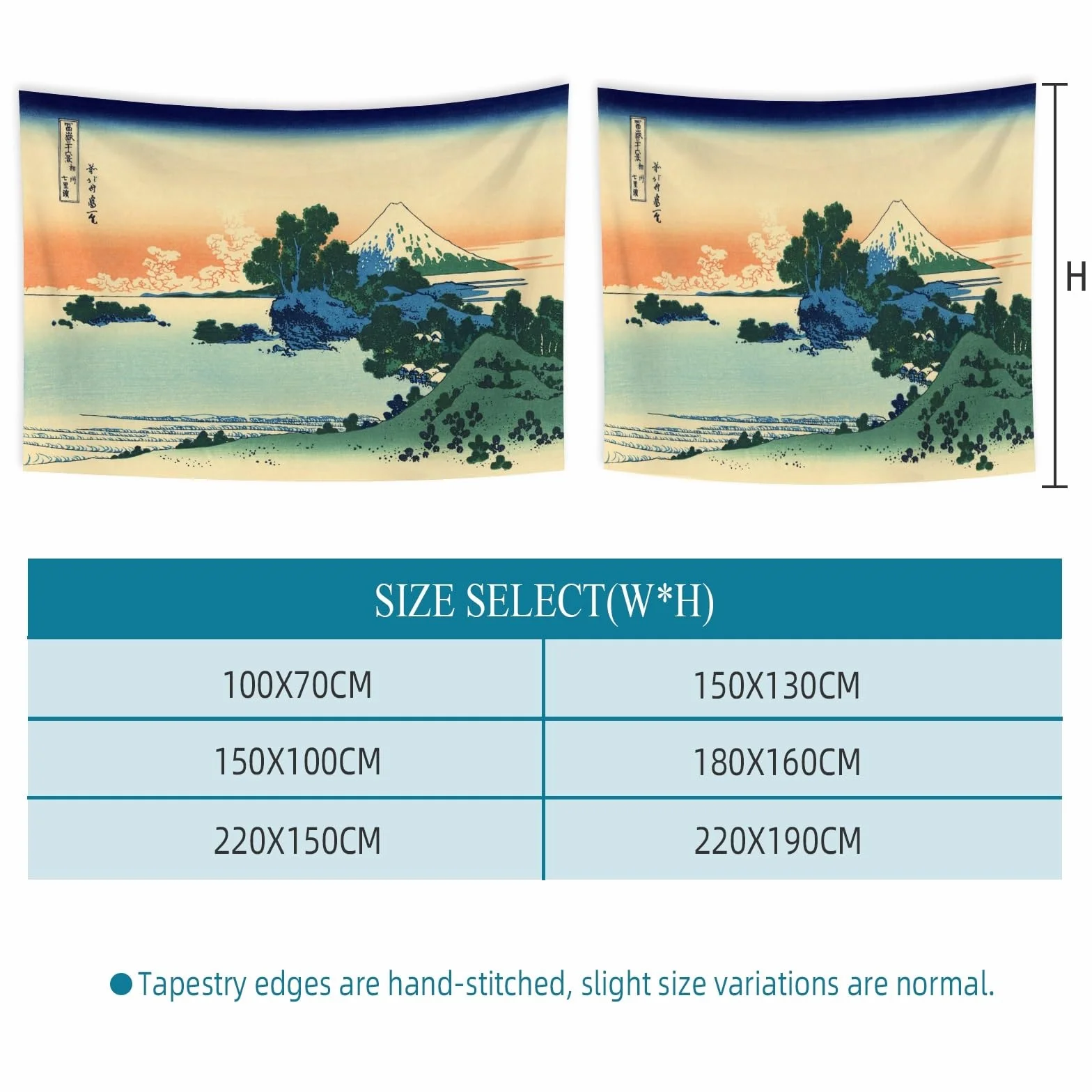 YONGFOTO 150x100cm Gobelin Ukiyo-e Góra Fuji 36 Widoków Wiszący na Ścianę w Pokoju Plaża Shichiri w Prowincji Sagami Krajobraz Sztuka Ściana Malarstwo Japońskie Tradycyjne Wzory Toyo Tapety