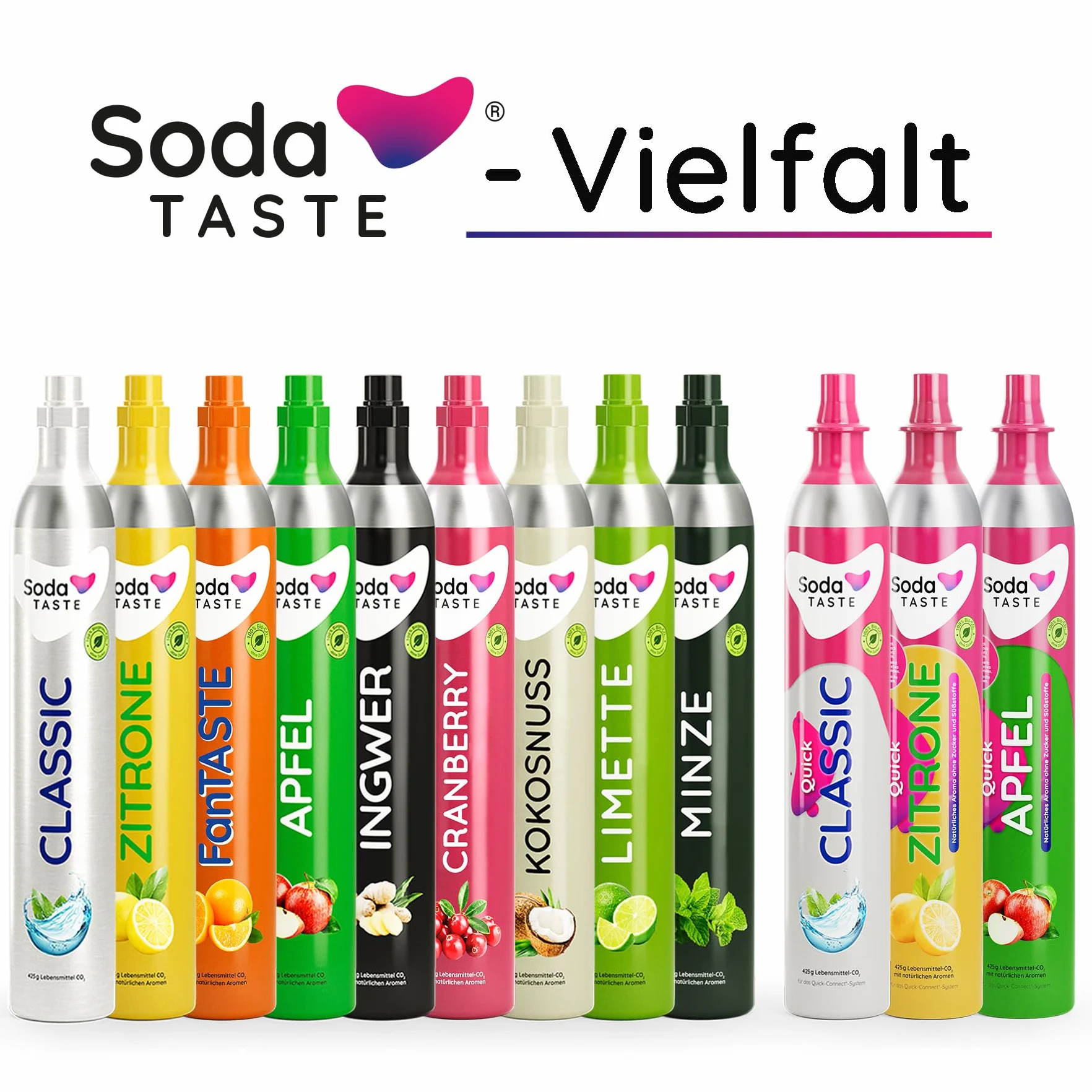 Zestaw ekonomiczny: Mysoda Woody – saturator z odnawialnego kompozytu drewnianego, z plastikową butelką o pojemności 1 l, bez BPA, cylinder CO2 Classic + cylinder CO2 jabłko (biały)