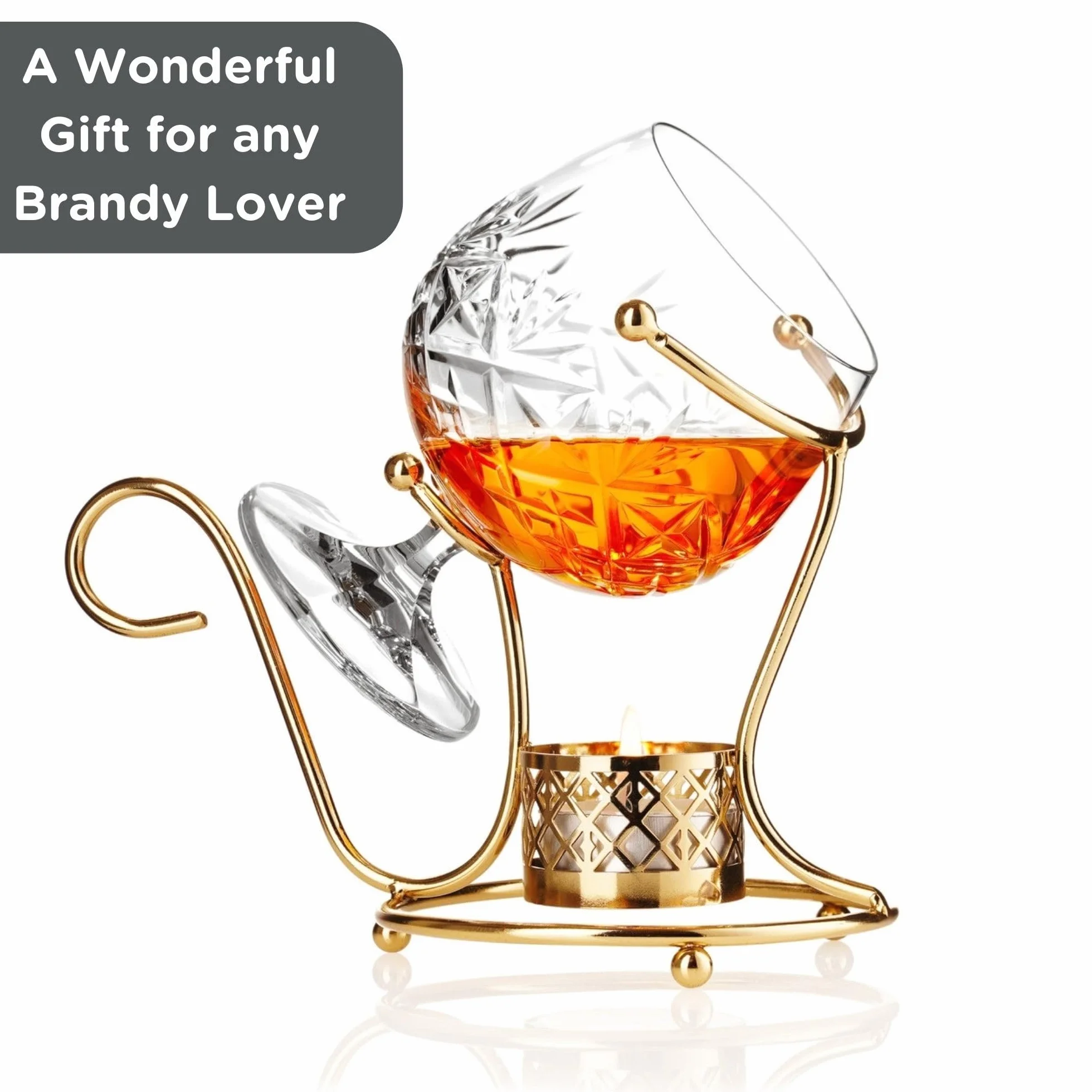 Zestaw Upominkowy Brandy Złoty Uchwyt na Podgrzewacz Metalowy Stojak Kieliszek do Wędliny HC07BWG