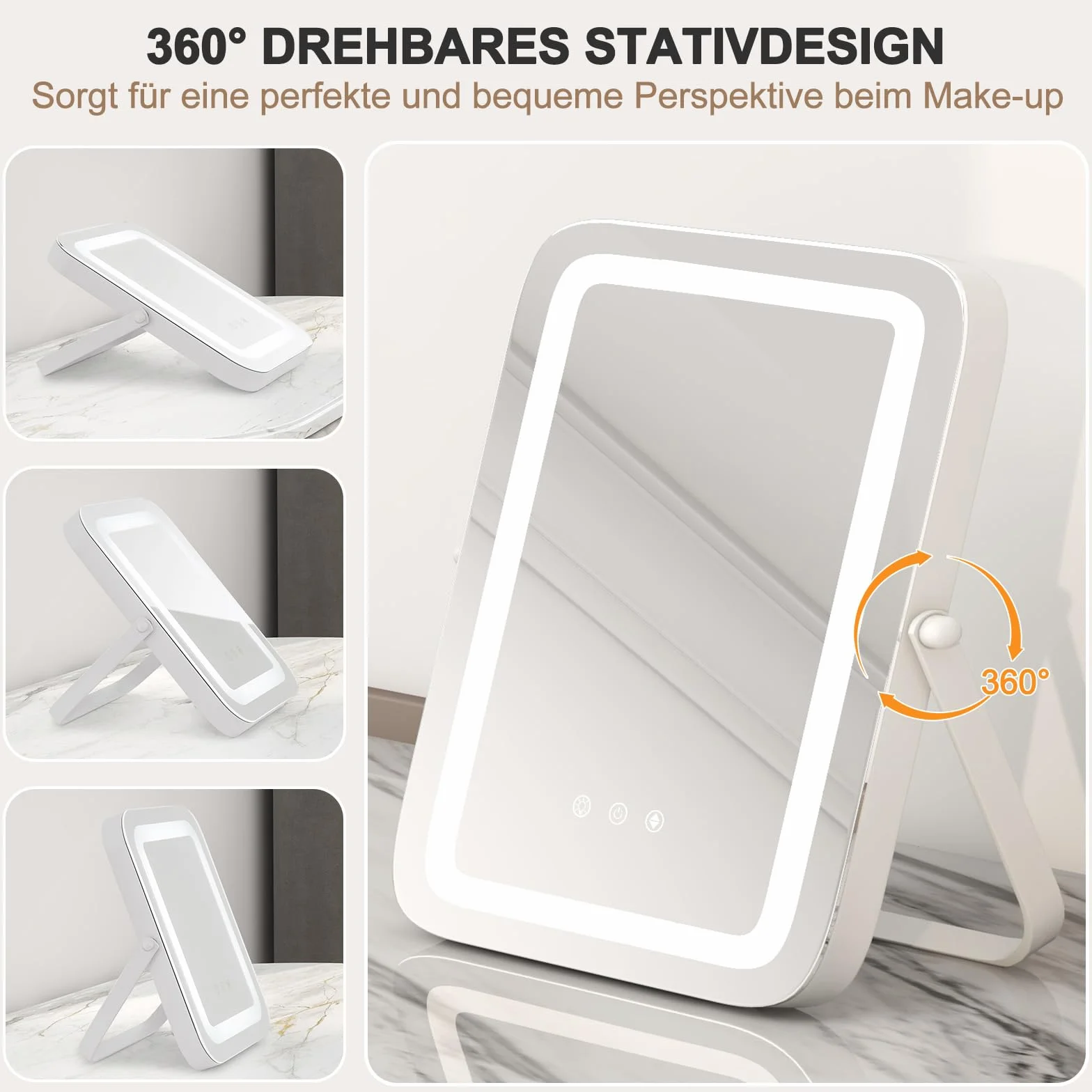 COSTWAY 25 x 30 cm Lusterko kosmetyczne z oświetleniem, lusterko do makijażu z metalową ramką z funkcją pamięci, możliwość przyciemniania, obracane o 360°, 3 ustawienia kolorów, lusterko stołowe do