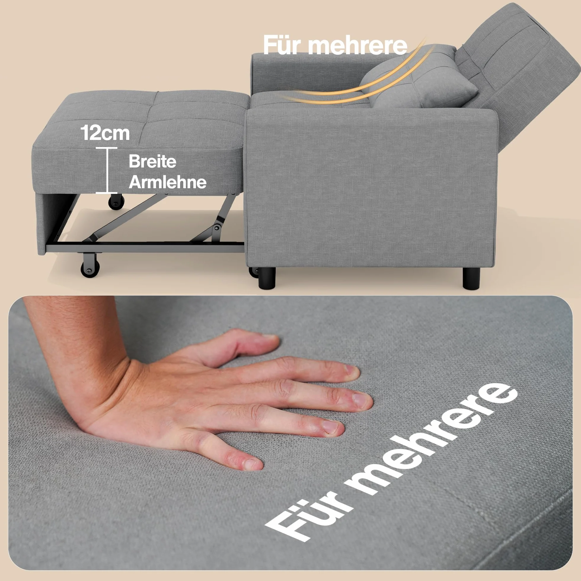 Bealife Fotel Relaksacyjny z Regulowanym Oparciem, Składana Sofa do Spania