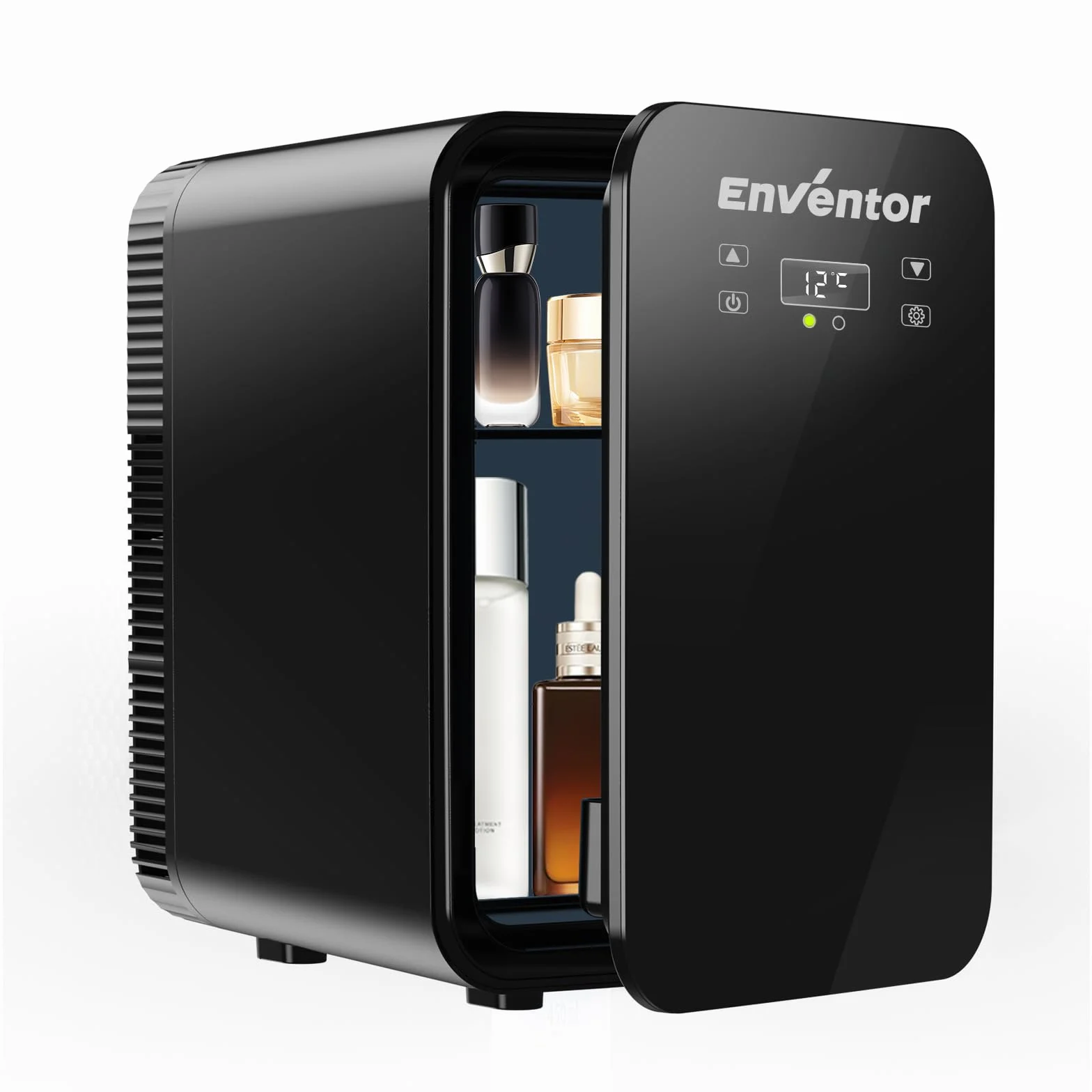 Enventor Przenośna mała lodówka 10 l (czarna), mini lodówka z funkcją chłodzenia i ciepła, 12 V/220 V, wyświetlacz LCD, mini lodówka do pokoju, samochodu i domu