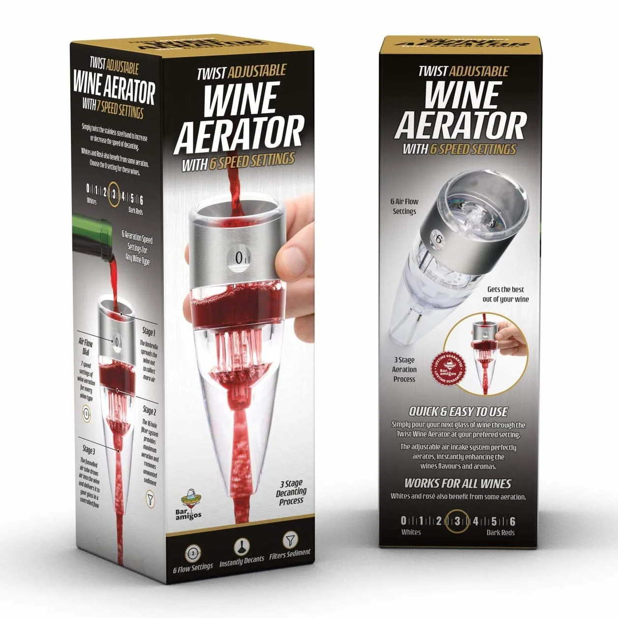 CKB Ltd® TWIST Regulowany aerator do wina - potrójny aerator do wina z sześcioma ustawieniami prędkości - Używany przez miłośników dobrego wina Eksperci Sommelierzy i restauracji na całym świecie