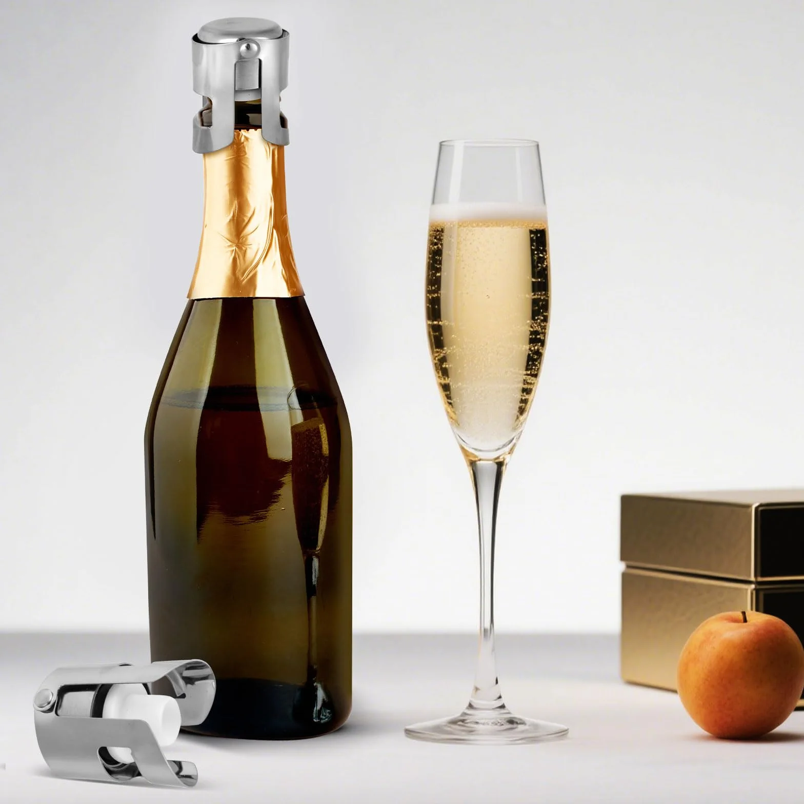 2szt Zatyczki do Szampana, Stalowy Korek Wina Musującego z Zatrzaskiem Szczelny Wielokrotnego Użytku do Prosecco Cava Świeże Bąbelki