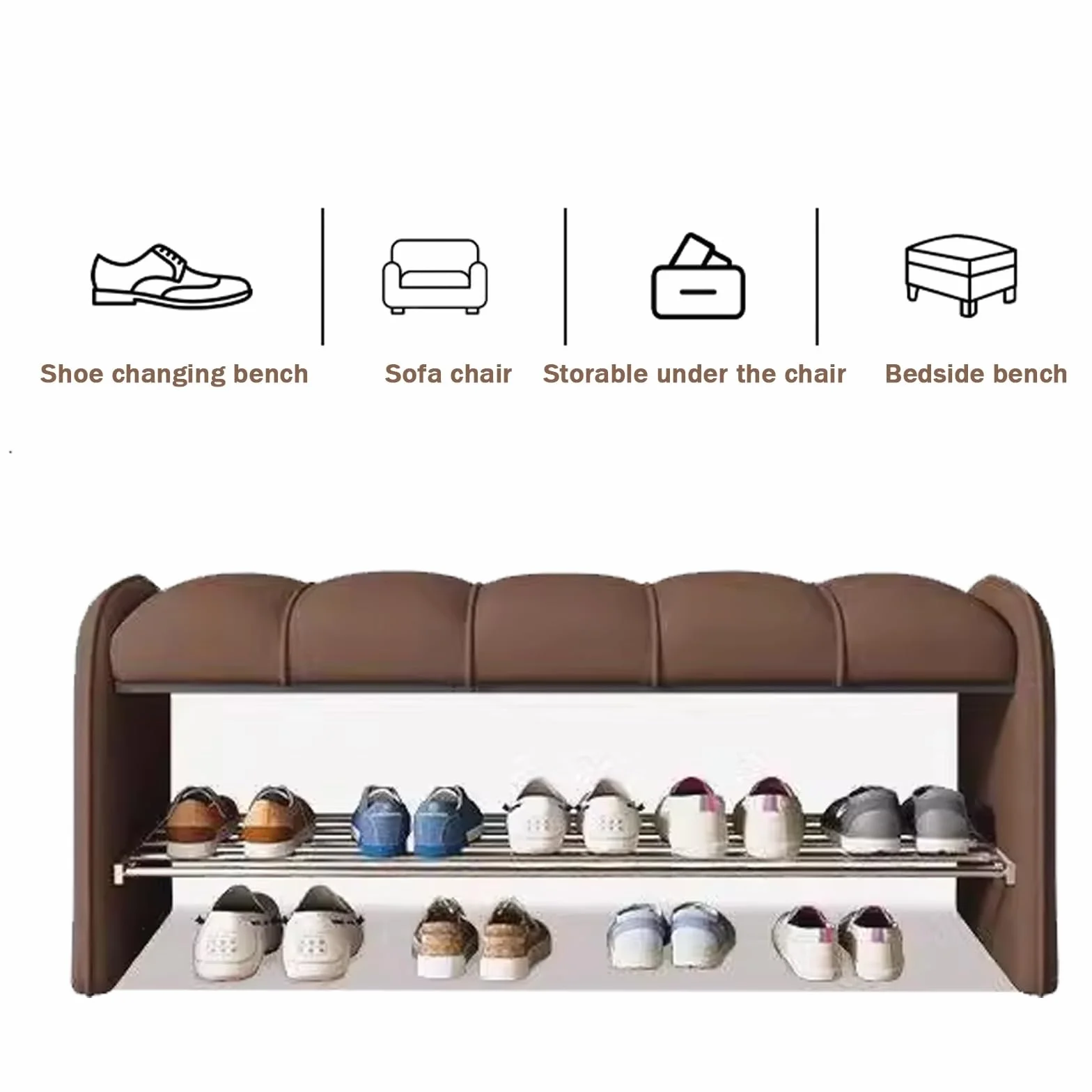 Entryway Bench Shoe Shelf with Seat Cushion，entryway sit down bench with shoe storage ，Farmhouse Shoe Storage Bench with Cushion Seat，2 Tier Entryway Shoe Bench,2in1(White,L100*W37cm/L39.3*W14.5in)
