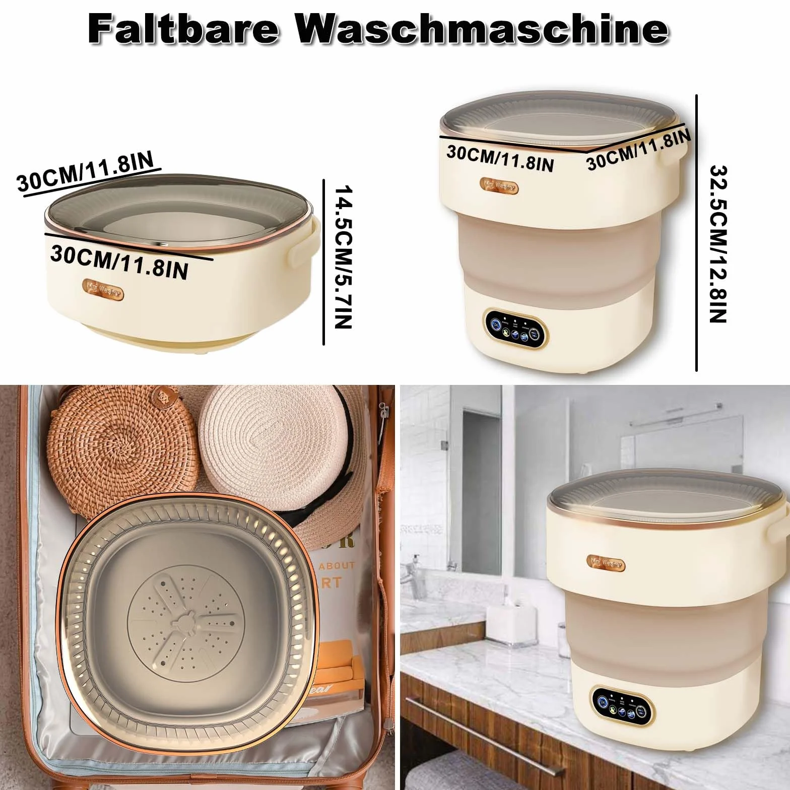 Mini pralka 2 w 1 16 l 2,3 kg kempingowa 3 tryby khaki