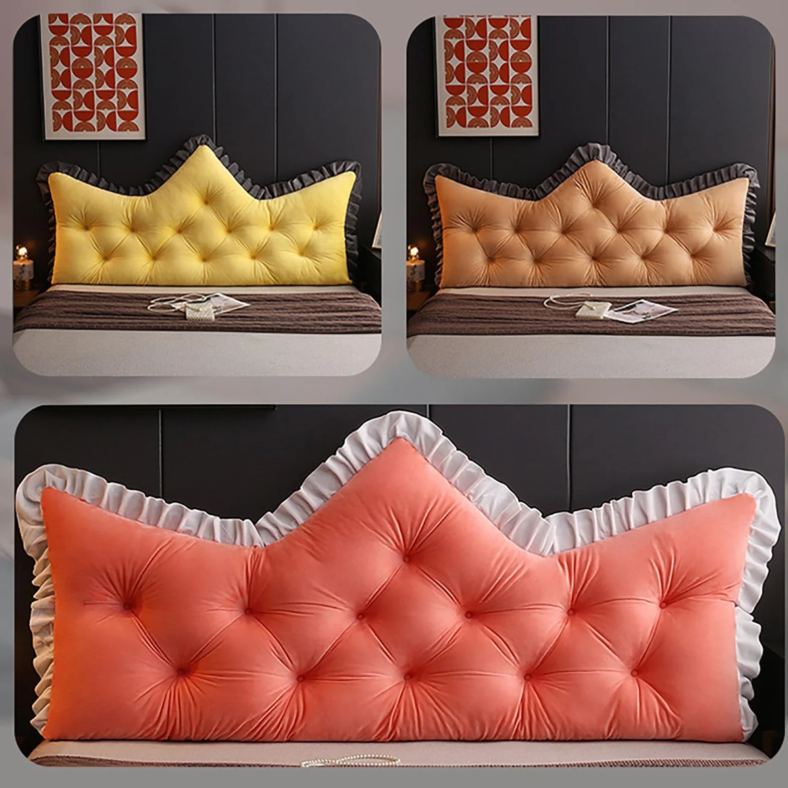 Poduszka do czytania na plecach – nakładka na łóżko na sofę wsparcie lędźwiowe ze zdejmowaną poszewką ss Crown Design Khaki (90 x 50 cm) - idealna do sypialni.