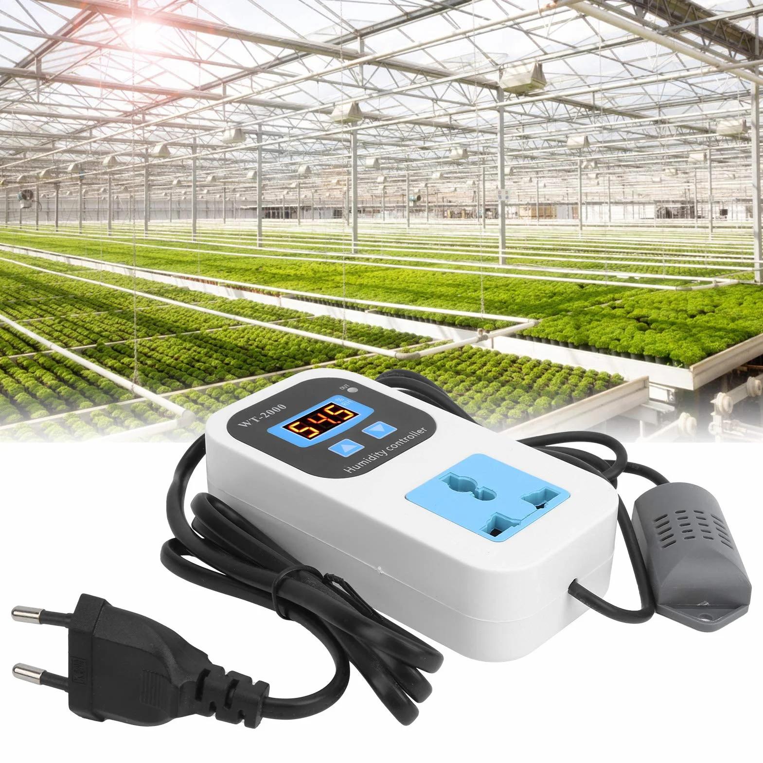 Cyfrowy Regulator Wilgotności Nawilżanie Gniazdo Przełącznika Osuszania Abs Higrostat 0% ~ 99% RH WT‑2000 110-220 V Narzędzia do Kontroli Wilgotności dla Magazynów Szklarnie(EU Plug)