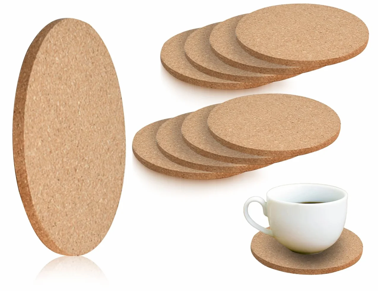8 sztuk podstawek z korka, antypoślizgowe podstawki wielokrotnego użytku, podstawki pod napoje, podstawki korkowe, szklane podstawki (105 x 5 mm)