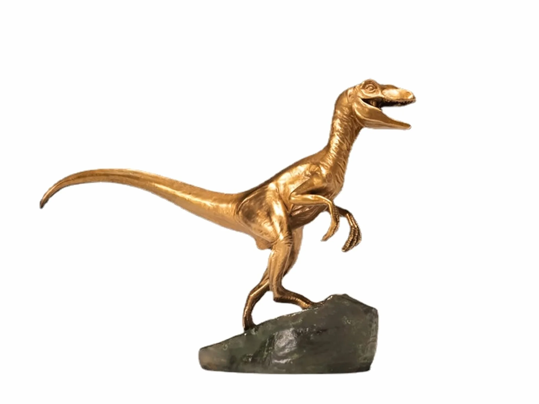 Mosiężna Figurka Dinozaura, Dekoracja Stołu, Posąg Jurajskiego Welociraptora, Ozdoba Do Gabinetu, Kolekcja Brązowych Rzeźb Zwierząt