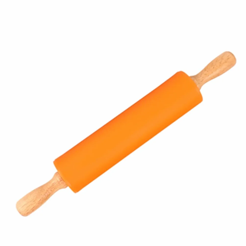 39 * 5 cm silikonowy wałek do ciasta z nieprzywierającą drewnianą rączką pieczenia i gotowania(Orange,L:38.5cmx5cm)