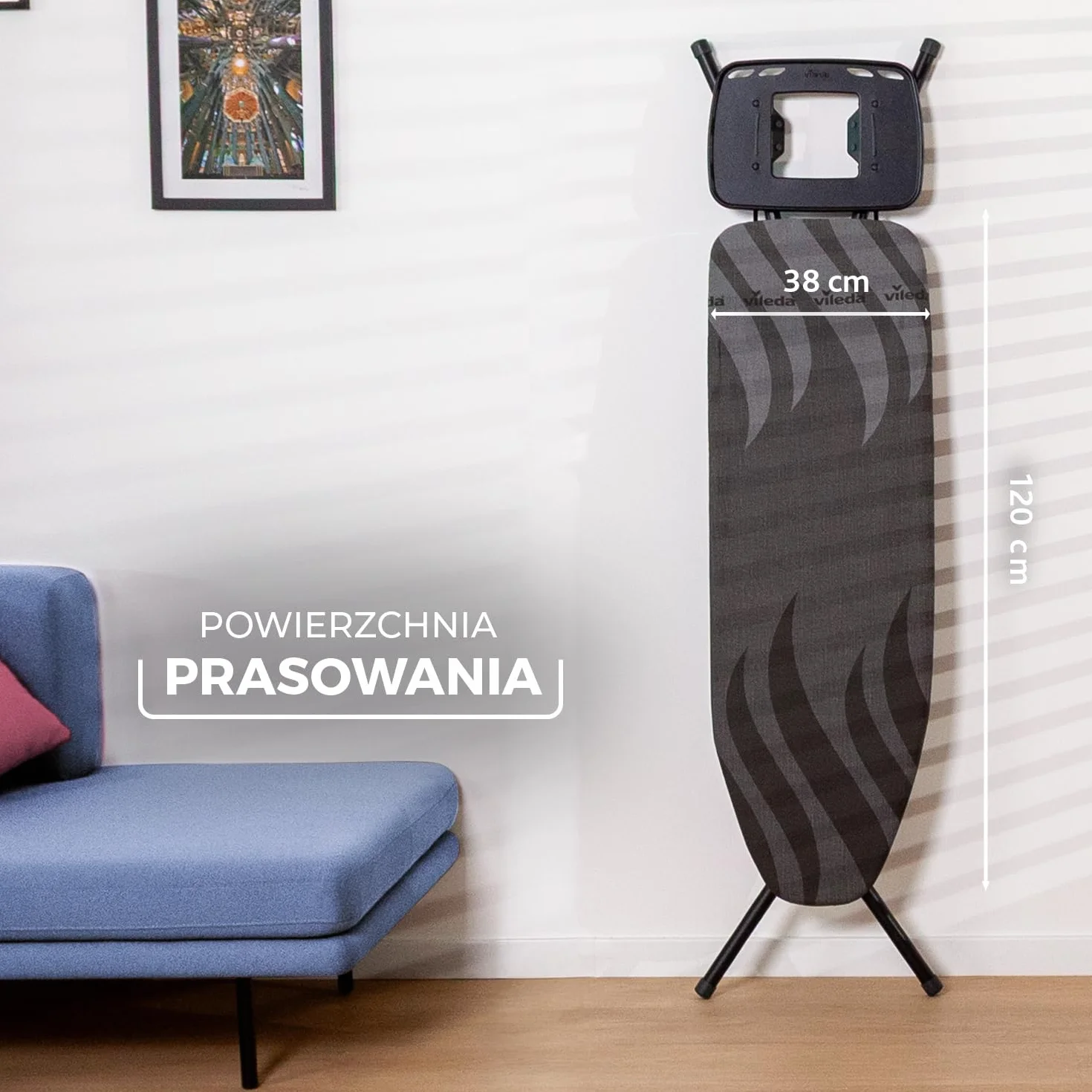 Vileda Total Reflect Ultimate deska do prasowania | Szybkie prasowanie, wytrzymała, szeroka powierzchnia, regulowana wysokość, XXL podpórka, łatwa do składania i przechowywania