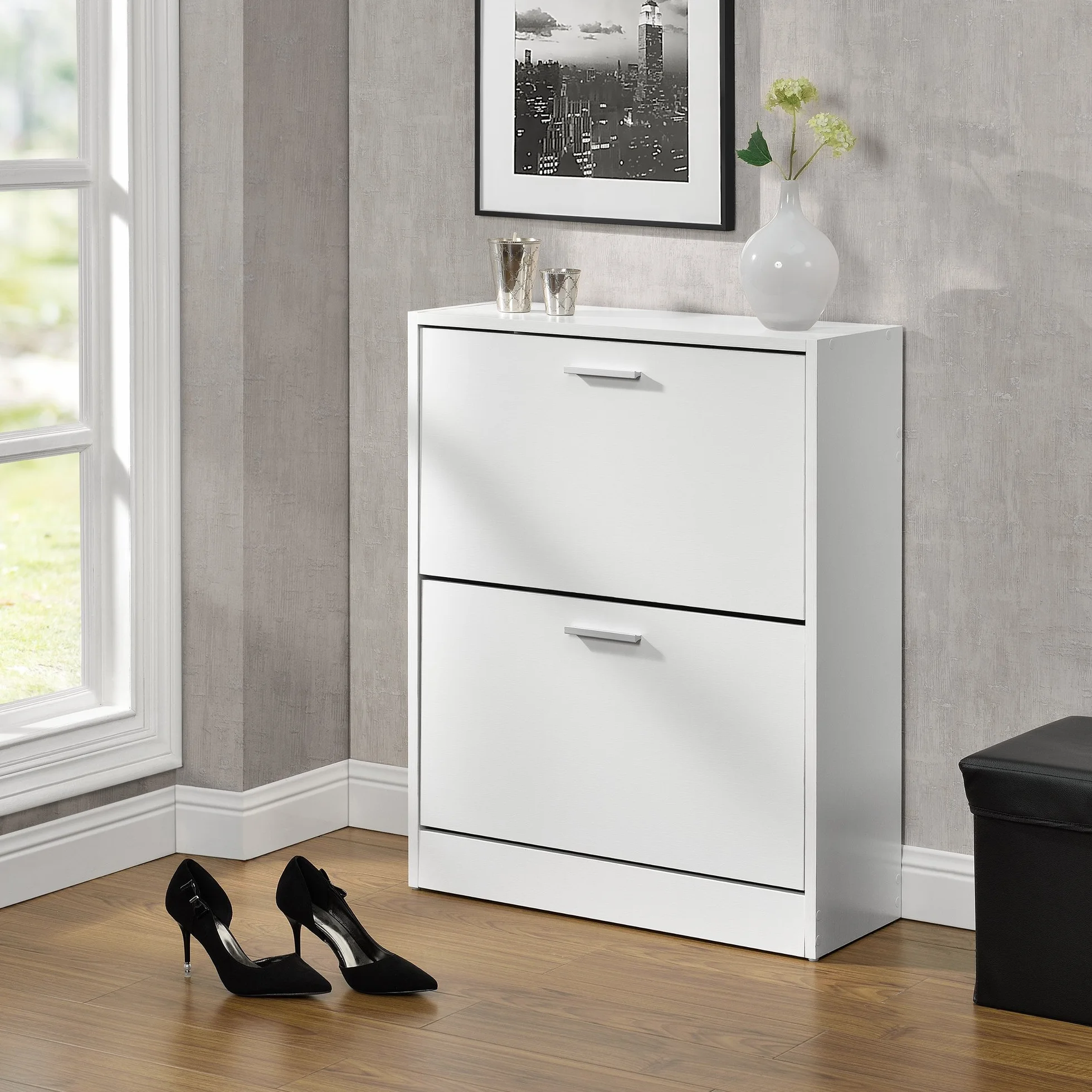 [en.casa] Elegancka półka na buty, szafka na buty, płyta wiórowa z powłoką melaminową, kolor biały