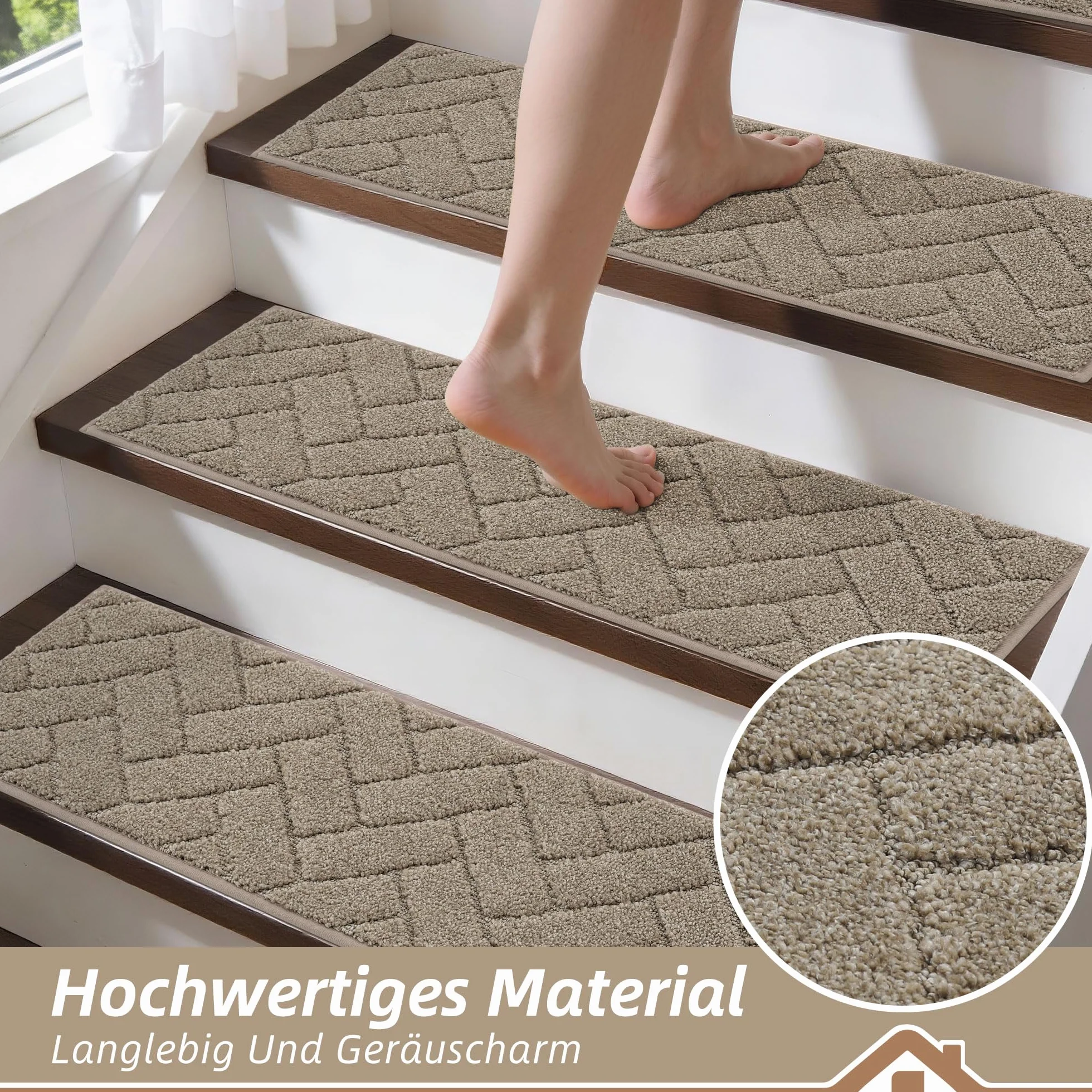 BEQHAUSE Maty na schody, antypoślizgowe stopnie schodowe do drewnianych kroków, wewnątrz, można prać w pralce, 22 x 70 cm, stopnie schodowe z TPE - spód, dla dzieci, osób starszych, zwierząt domowych