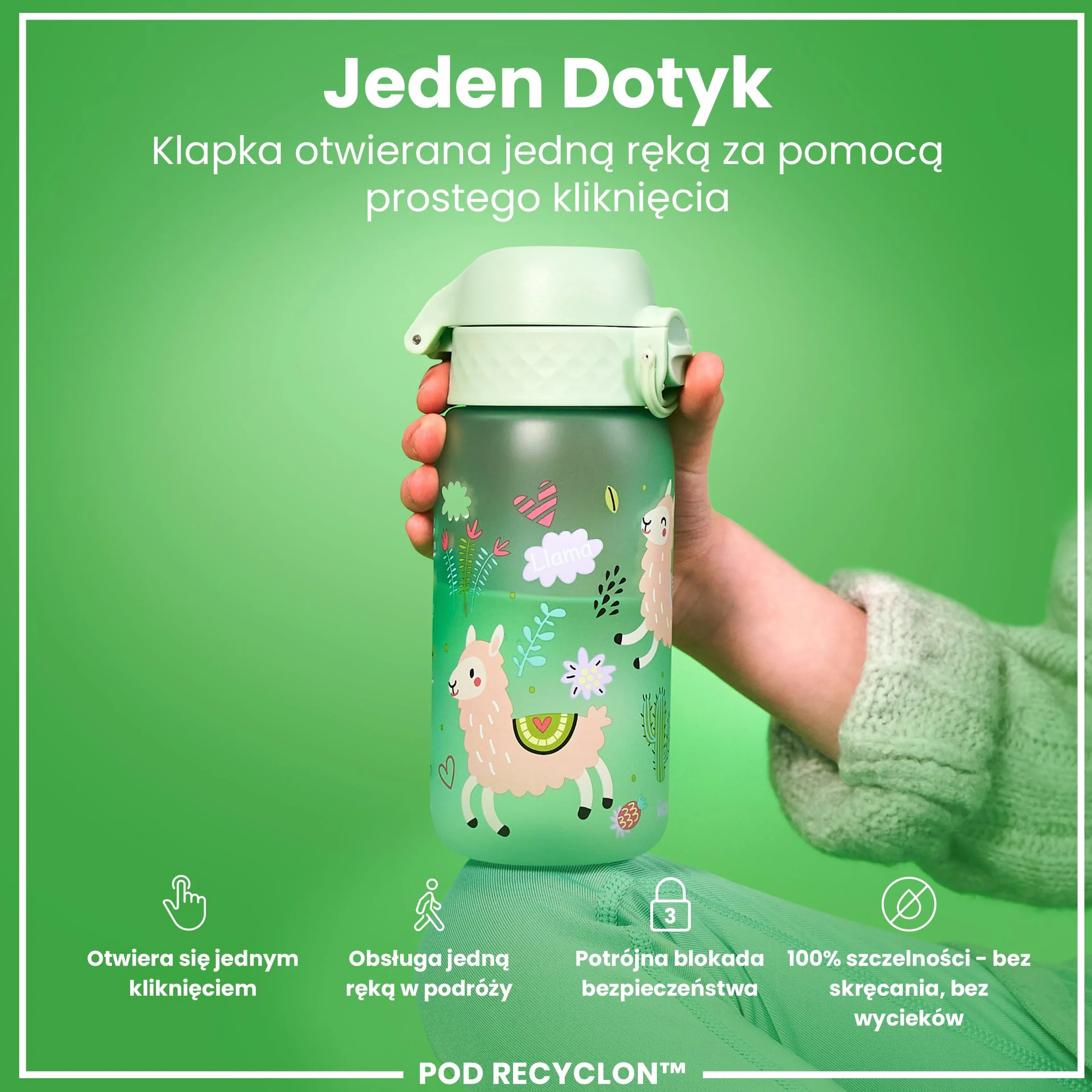ION8 Butelka dla Dzieci, 350 ml/12 oz, Szczelna, Łatwa do Otwarcia, Bezpieczny Zamek, Można Myć w Zmywarce, Bez BPA, Uchwyt do Przenoszenia, Łatwa do Czyszczenia, Bezwonny, Lamy