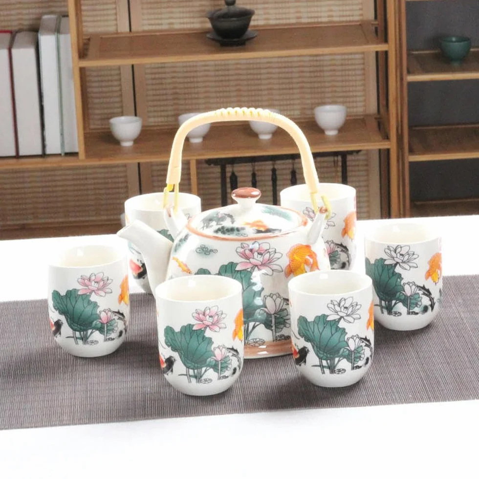 1 garnek 6 filiżanek kreatywny ceramiczny zestaw do herbaty ręcznie robiony czajniczek kubek chińska porcelana prezent GungFu kwiatowa herbata biuro podróż herbata