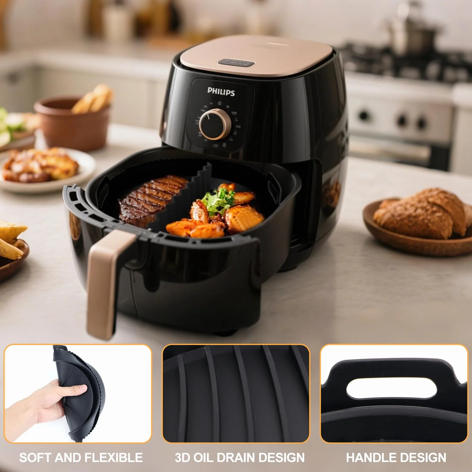 Zestaw akcesoriów do frytkownicy na gorące powietrze Kompatybilny z Ninja AF160EU, AF150EU, AF161EU, COSORI, Philips, akcesoria Airfryer, okrągłe