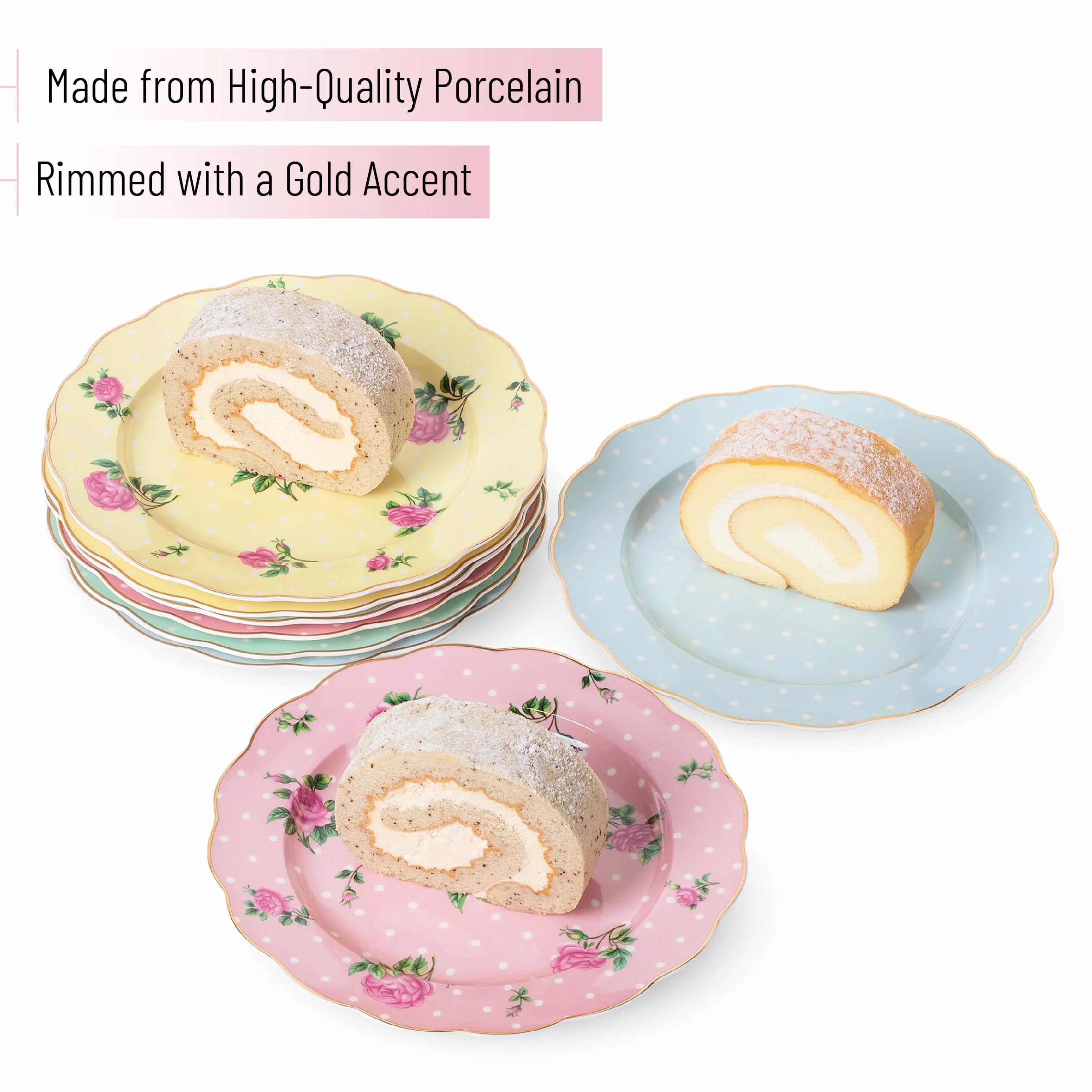 BTaT- Porcelanowe talerze kwiatowe, królewskie talerze deserowe, 20 cm, zestaw 8 sztuk, talerze na przekąski, talerze z kwiatami, talerze do sałatek, małe talerze, zestaw małych talerzy, małe naczynia, zastawa obiadowa, talerze do sałatek