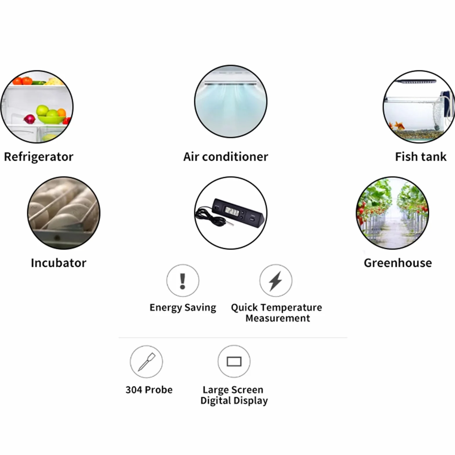 Elektroniczny termometr, optyczny cyfrowy miernik temperatury LCD z podwójną sondą pomiarową do użytku wewnątrz i na zewnątrz, do lodówek, klimatyzacji, zamrażarek, akwariów
