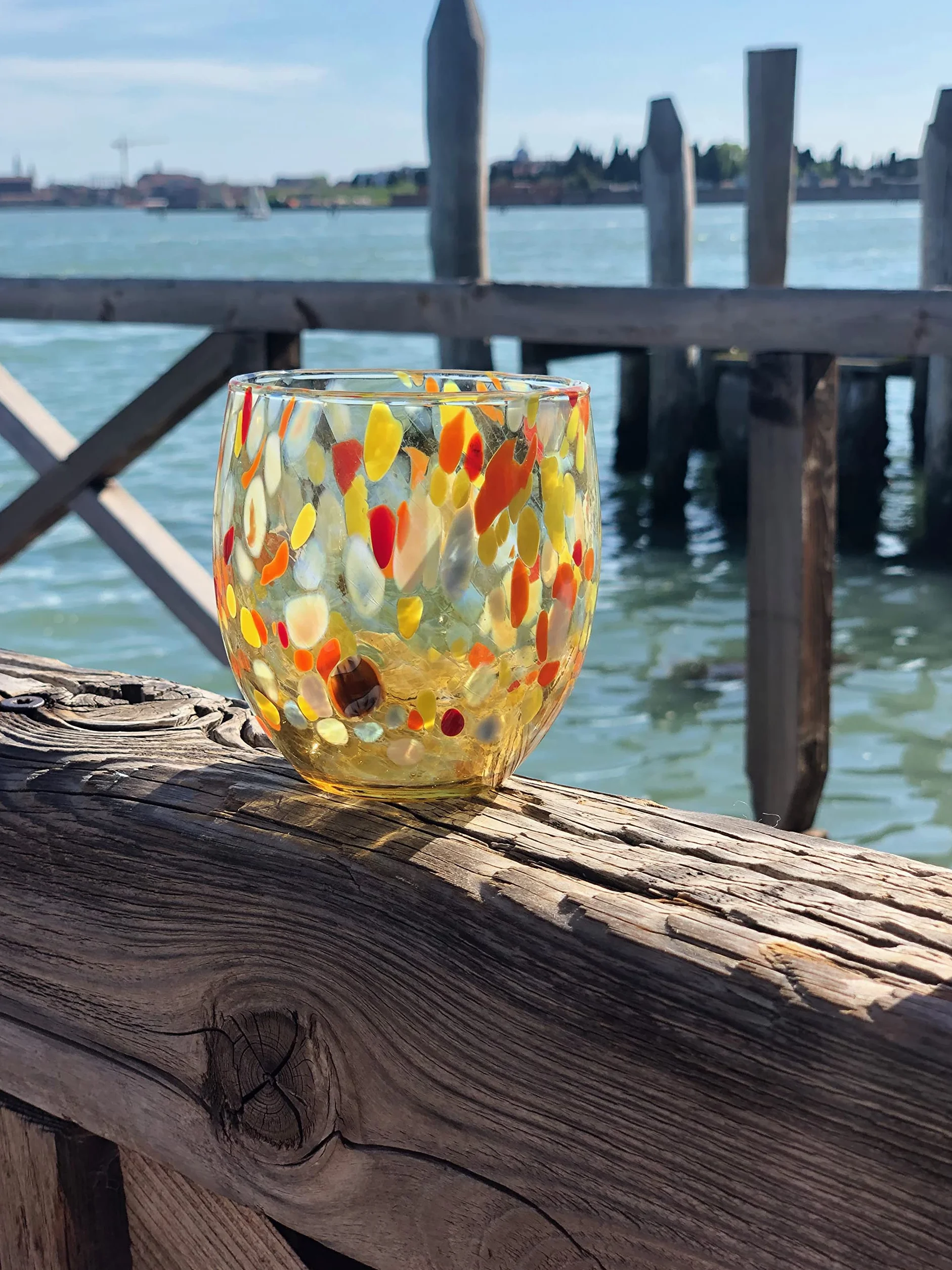 MAZZEGA ART & DESIGN - 6 ręcznie dmuchanych i oryginalnych szklanek na wodę Goto Murrine Murano - kolory Murano - Classic 290 ml. Wyprodukowano we Włoszech