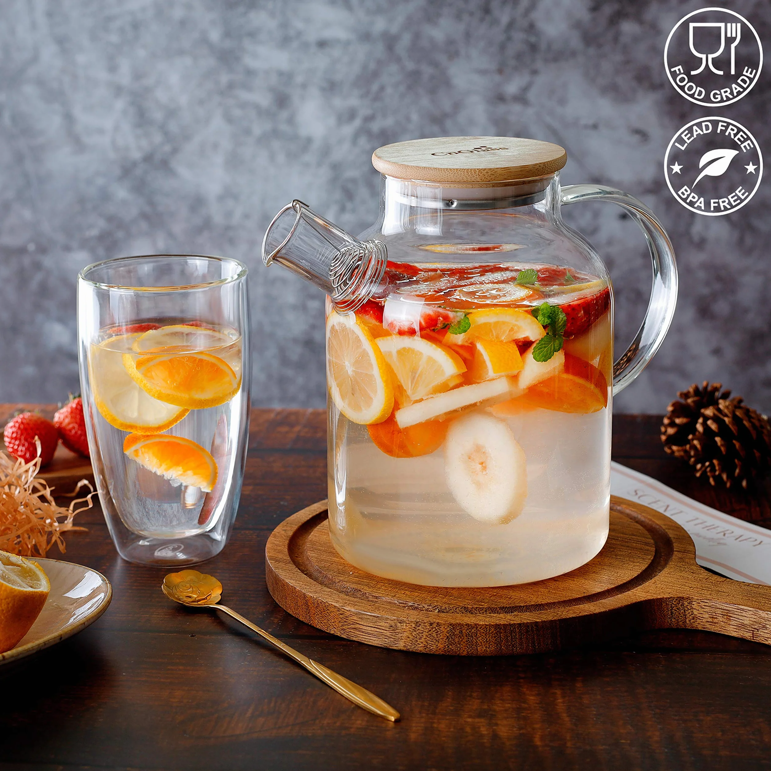 CnGlass Szklany czajnik Płyta kuchenna Bezpieczny, 1500ml Przezroczyste czajniki z wyjmowaną wylewką filtra, czajniczek do luźnych liści i kwitnącej herbaty