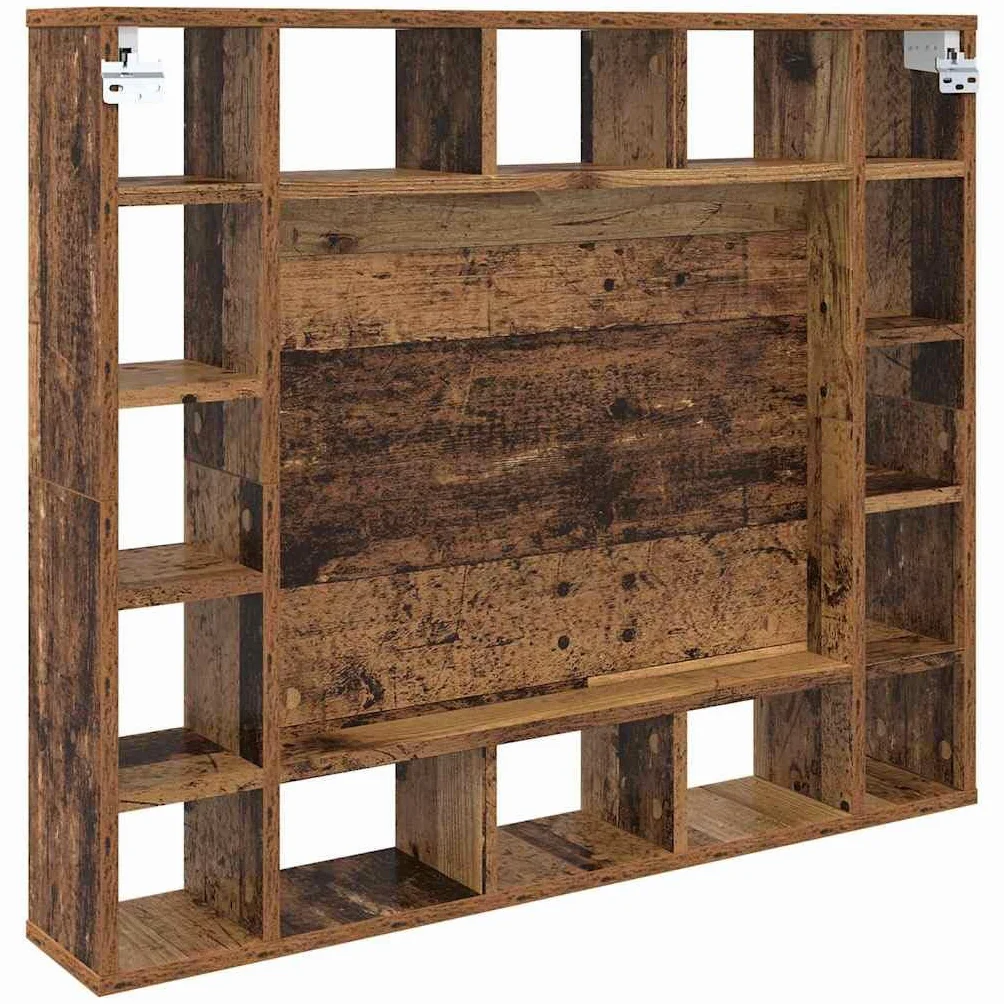 Szafka z lustrem stare drewno, 91 x 15 x 76,5 cm, materiał drewnopochodny ze zintegrowanym oświetleniem LED, miejsce do przechowywania, montowana na ścianie, do łazienki, korytarza, nowoczesne