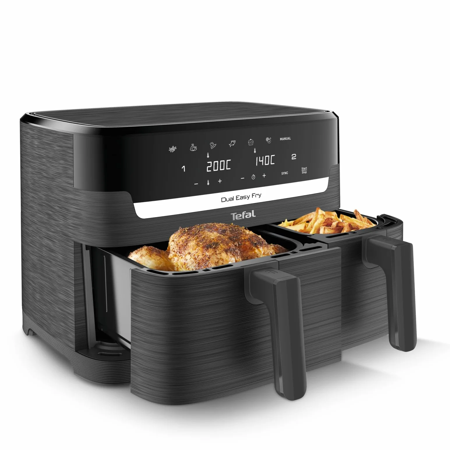 Tefal Easy Fry 2-strefowa cyfrowa frytkownica powietrzna, 2 szuflady, 8,3 l, 8 w 1, smażenie na powietrzu, bardzo chrupiące, grillowanie, pieczenie, podgrzewanie, odwadnianie, 6 porcji