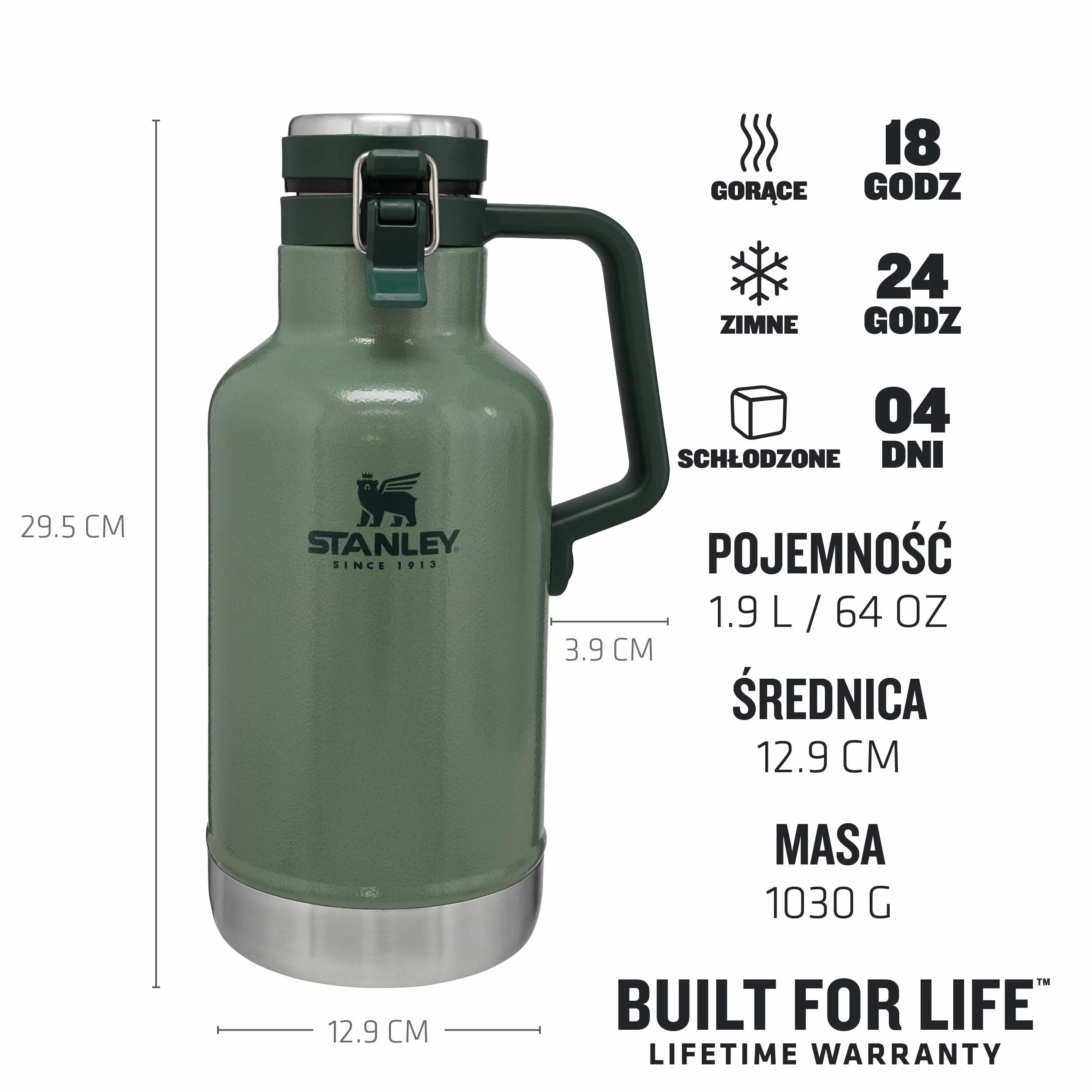 STANLEY Classic Easy-Pour Growler 1,9 l / 1,814.4 g Hammertone Green