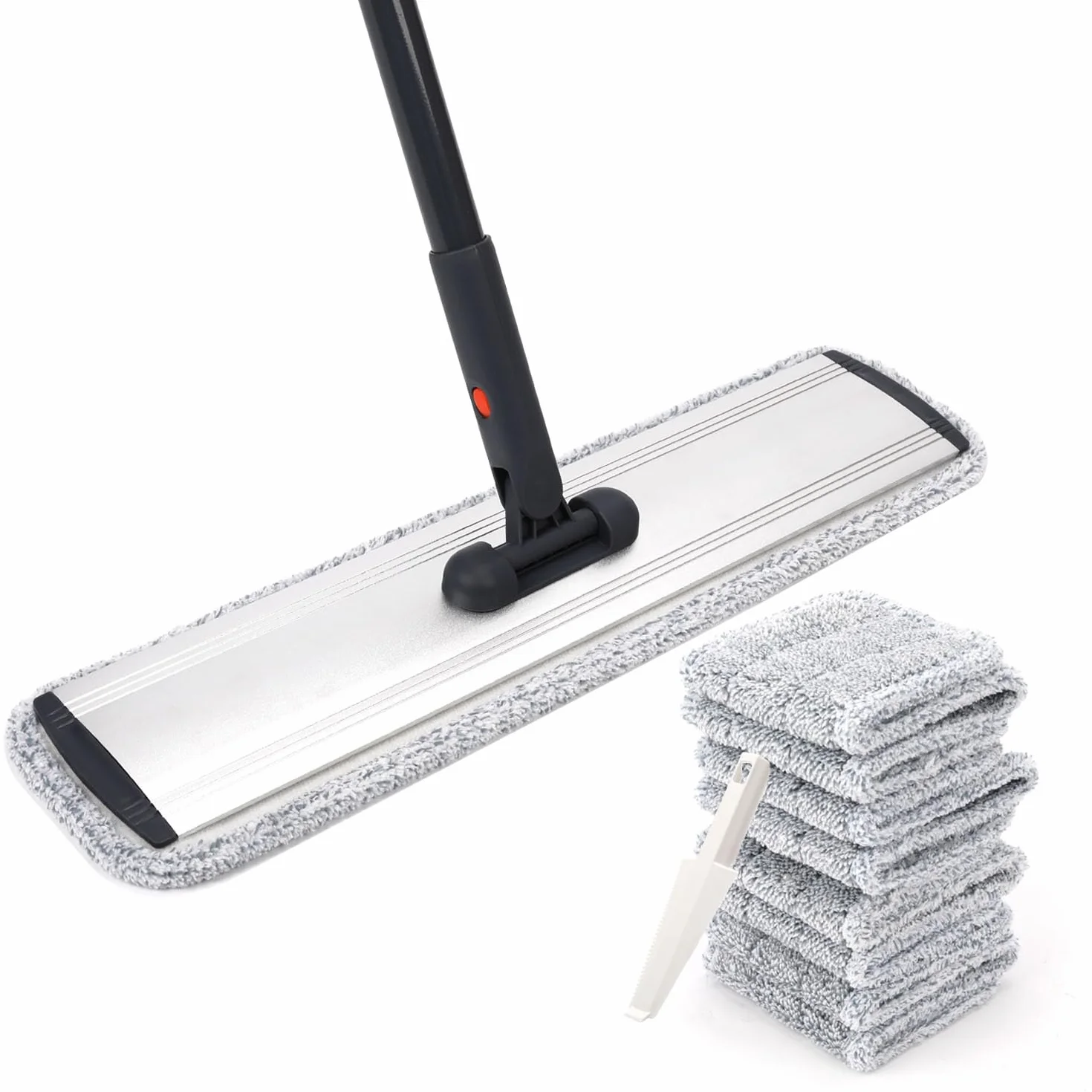 Mop z mikrofibry 45,7 cm mokry mop do czyszczenia podłóg laminowanych z twardego drewna, obracany o 360 stopni, regulowany, lekki mop na mokro / suchy + 5 wkładów do mopa wielokrotnego użytku + 1 szczotka do usuwania brudu