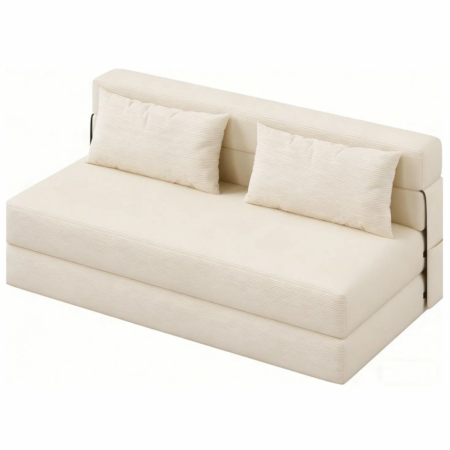 Dwuosobowa sofa rozkładana z prążkowanego aksamitu, 2 w 1 rozkładany fotel z 2 poduszkami, zdejmowany pokrowiec, 2-osobowa leniwa / podgrzewana sofa do sypialni, salonu (200 x 150 x 15 cm, beżowy)