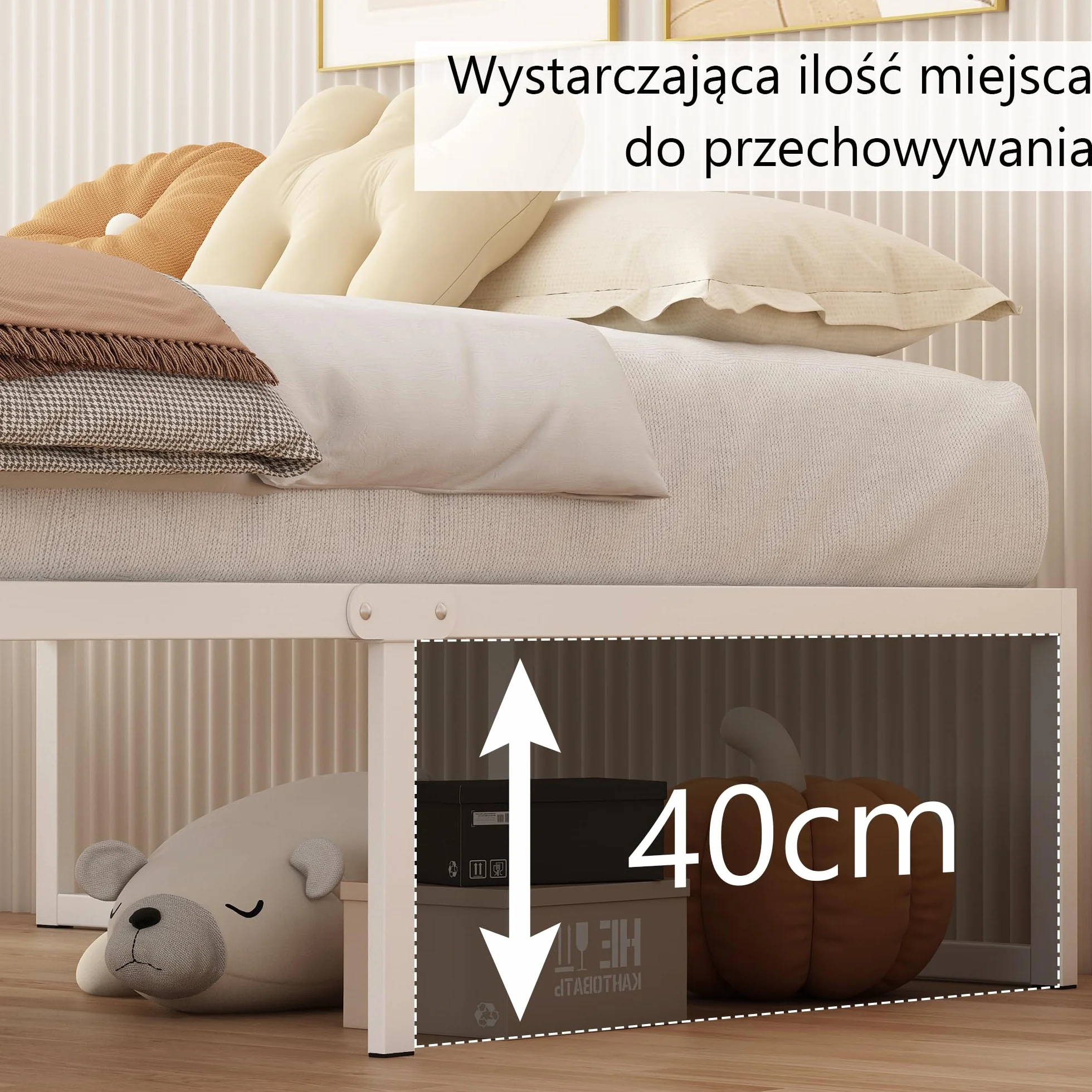 Yicensen Metalowe łóżko 180 x 200 cm – 46 cm wysokości, duża przestrzeń do przechowywania pod łóżkiem, podwójna rama łóżka z metalu ze stalową podpórką, łatwy montaż, bezgłośne, bez łóżka