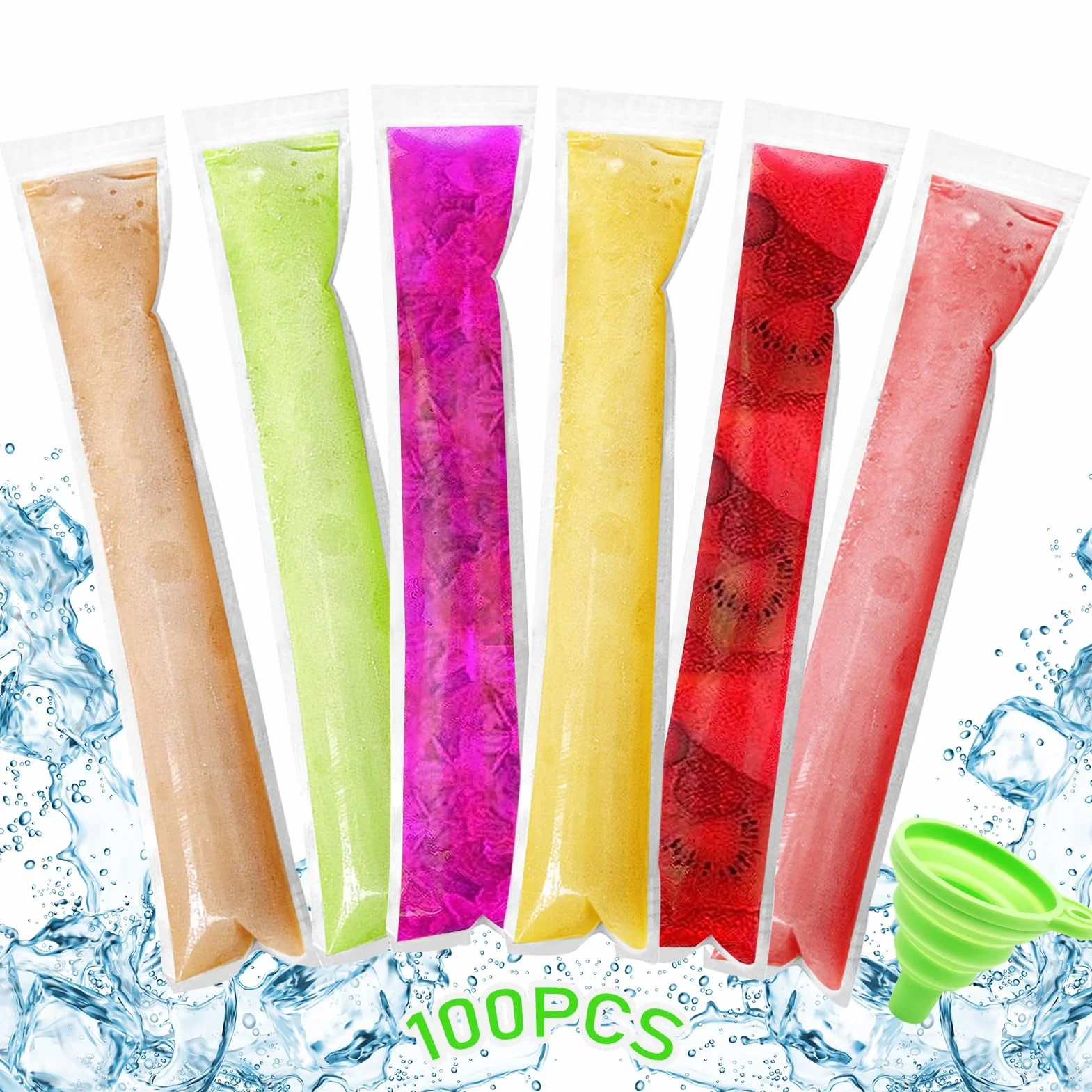 100 sztuk torebek na lody Popsicle, torebki na lody na patyku, torebki na lody Pop, torebki na formy Popsicle, torebki na formy Popsicle z lejkiem, formy DIY na lody, torebki Popsicle na