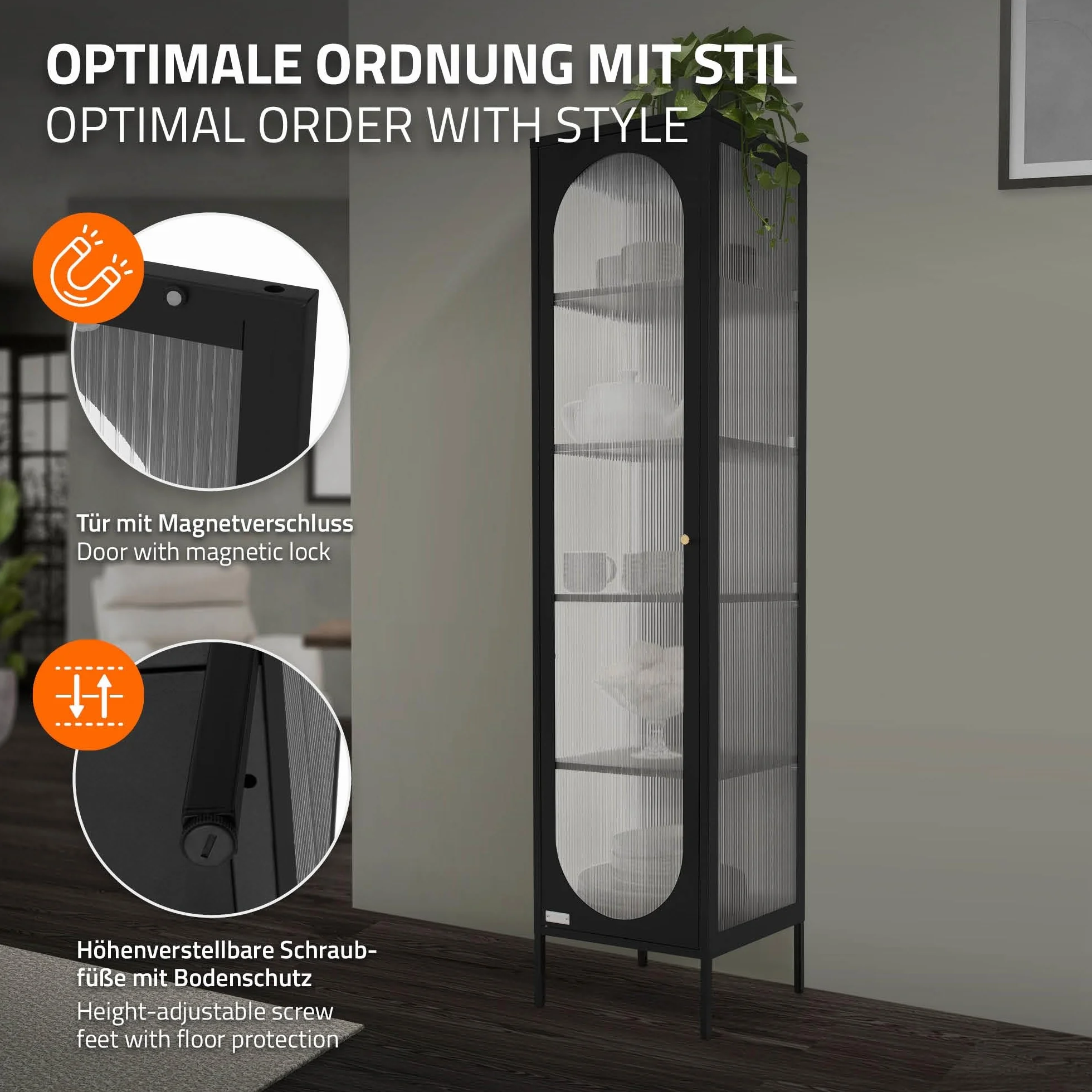 Gablota metalowa 42x175x40 cm czarna wąska z 5 półkami i drzwiami industrialna szafka na dokumenty