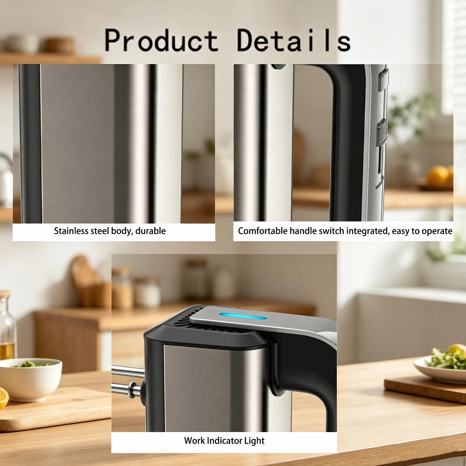 Ręczny mikser ze stali nierdzewnej 800 W, wielofunkcyjny blender do pieczenia z odłączanymi trzepaczkami, lekki trzepaczka kuchenna do ubijania śmietany i wyrabiania ciasta, do domowego pieczenia dese