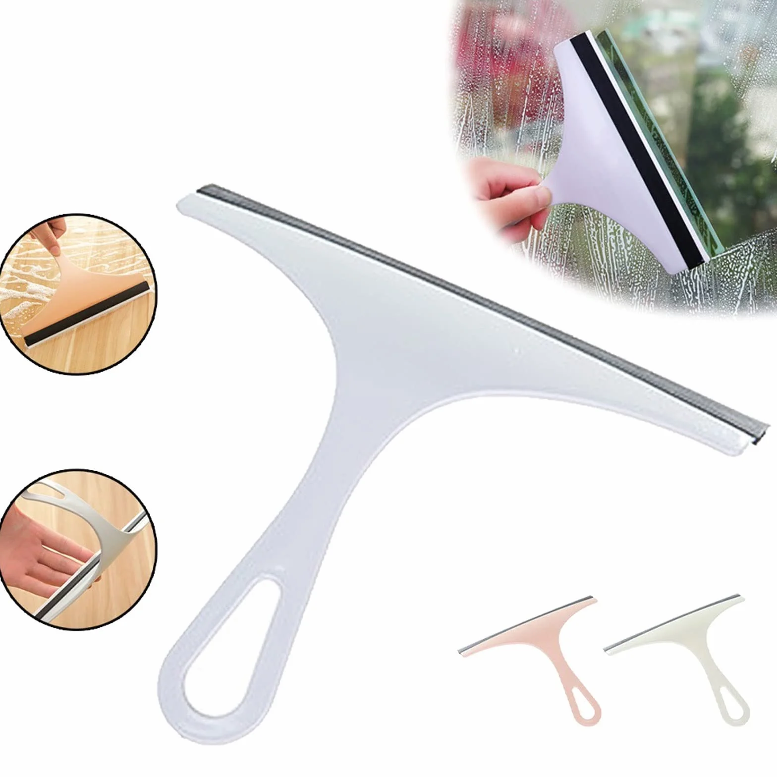 JINGYAN Ściągaczki prysznicowe Household Cleaning Bathroom Mirror Cleaner With Silicone Blade Holder Hook Car Glass Shower Squeegee Window Wiper Scraper(Green)