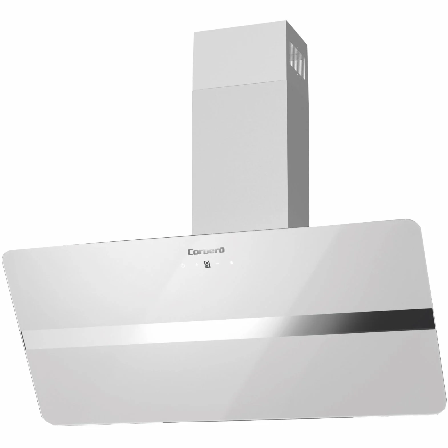 Corberó VicTORIA960W Dekoracyjny Dzwonek, 90 cm, 165 W, 3 prędkości, Control Touch, Przepływ 594,2 m3/h, kolor szkła hartowanego, 1 x filtr aluminiowy, filtr węglowy, energia A