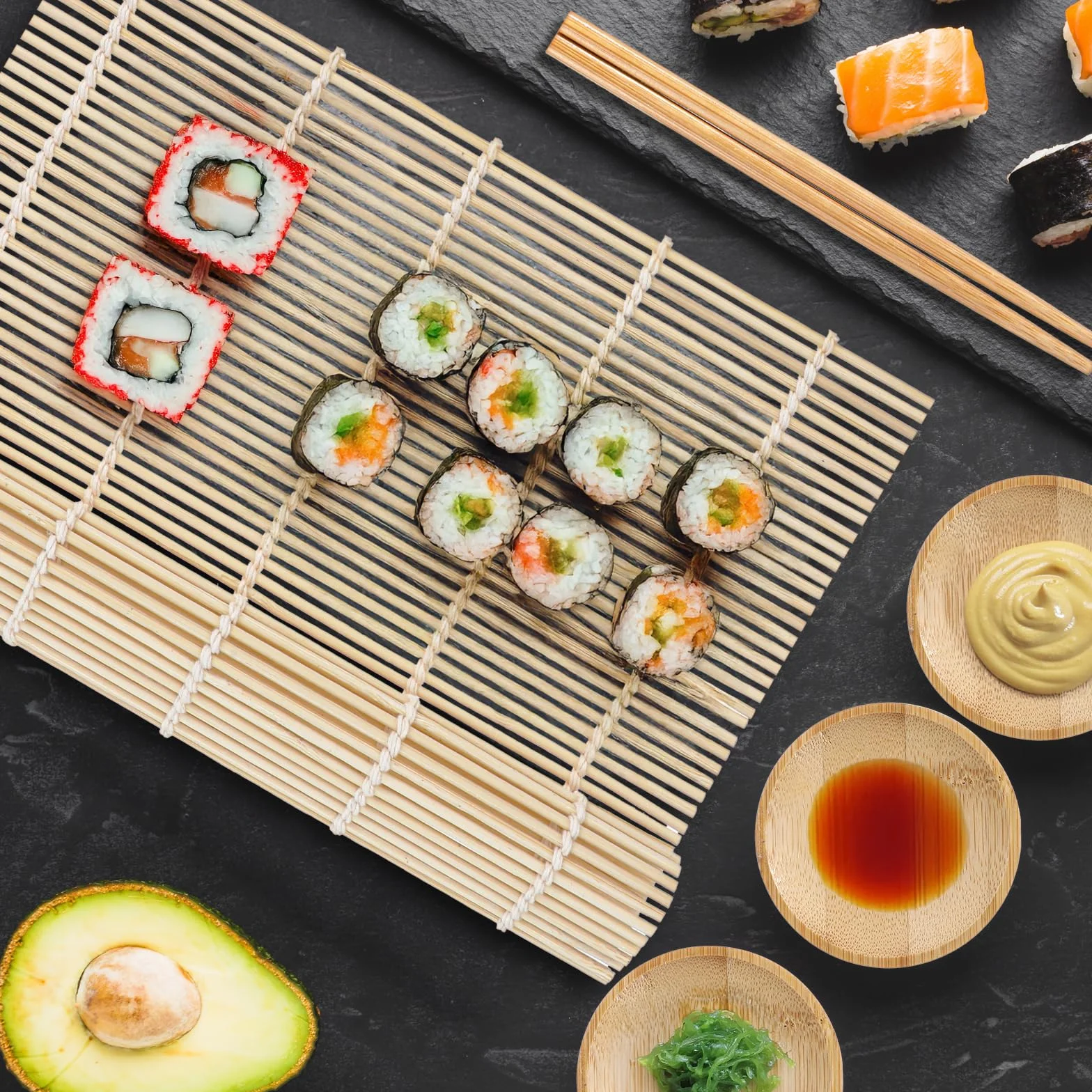 6 sztuk zestaw do sushi do samodzielnego wykonania, mata bambusowa do sushi, dla początkujących, do produkcji sushi, koreańskich rolek z alg i rolek warzywnych, drewna