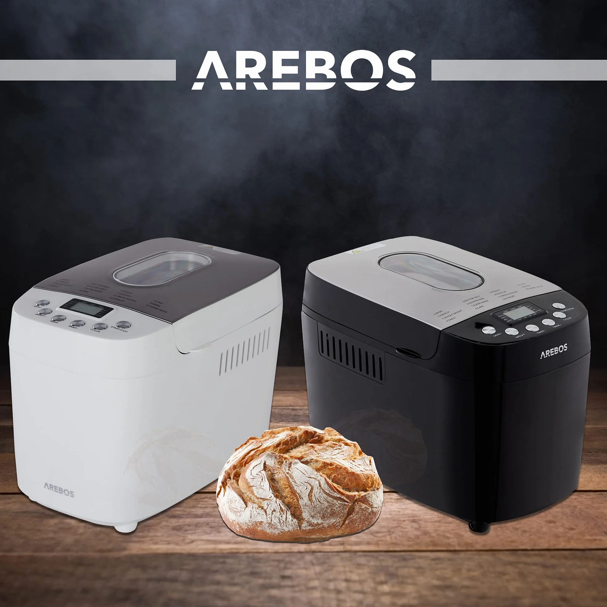 Arebos Wypiekacz do chleba 1500g 850W 15 programów LCD Biały