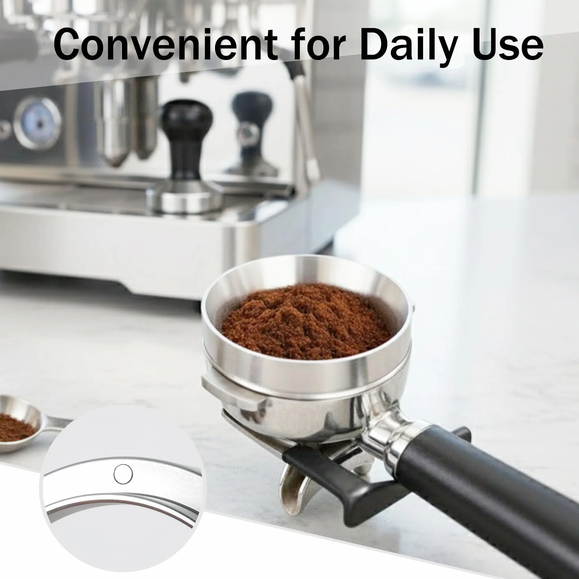 Pierścień dozujący do kawy 51 mm z sitkiem puck 51 mm, magnetyczny lejek dozujący, akcesoria do espresso dla baristy, domu, dokładne napełnianie zmielonej kawy (stal nierdzewna)