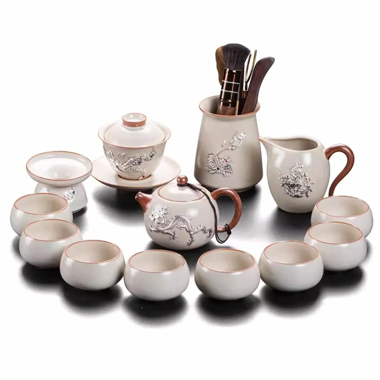 Zestaw Do Herbaty, Zestaw Filiżanek Do Herbaty, Zestaw Do Herbaty, Inkrustowany Srebrem Piec Do Herbaty, Ceramiczny Czajniczek Z Sitkiem Do Herbaty