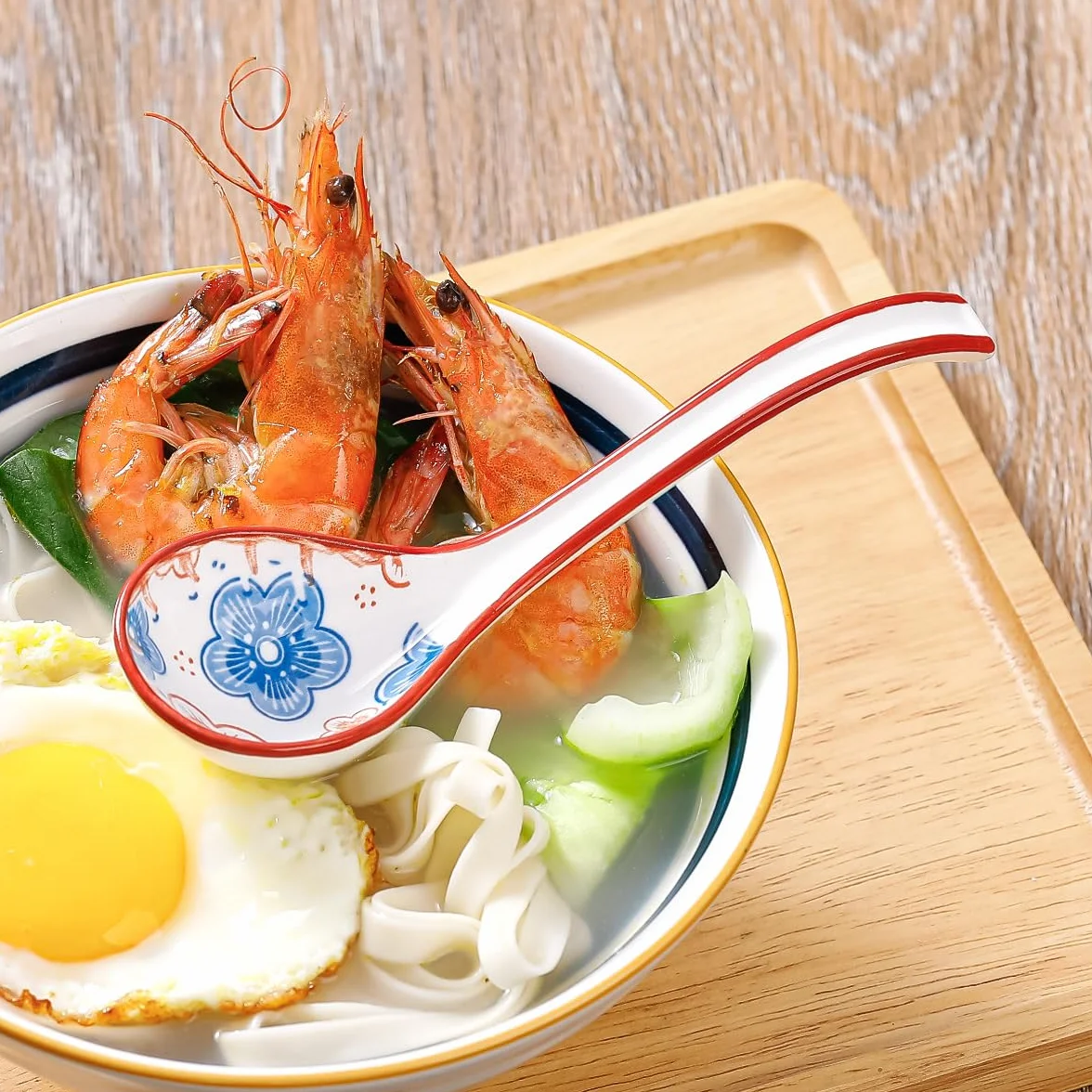 Łyżki do zup azjatyckich zestaw 4 szt., łyżki do zupy, łyżki do ramen, łyżki ceramiczne do zupy, łyżki do zupy chińskiej, łyżki do zupy z długim uchwytem do makaronu ramen pierogi wonton