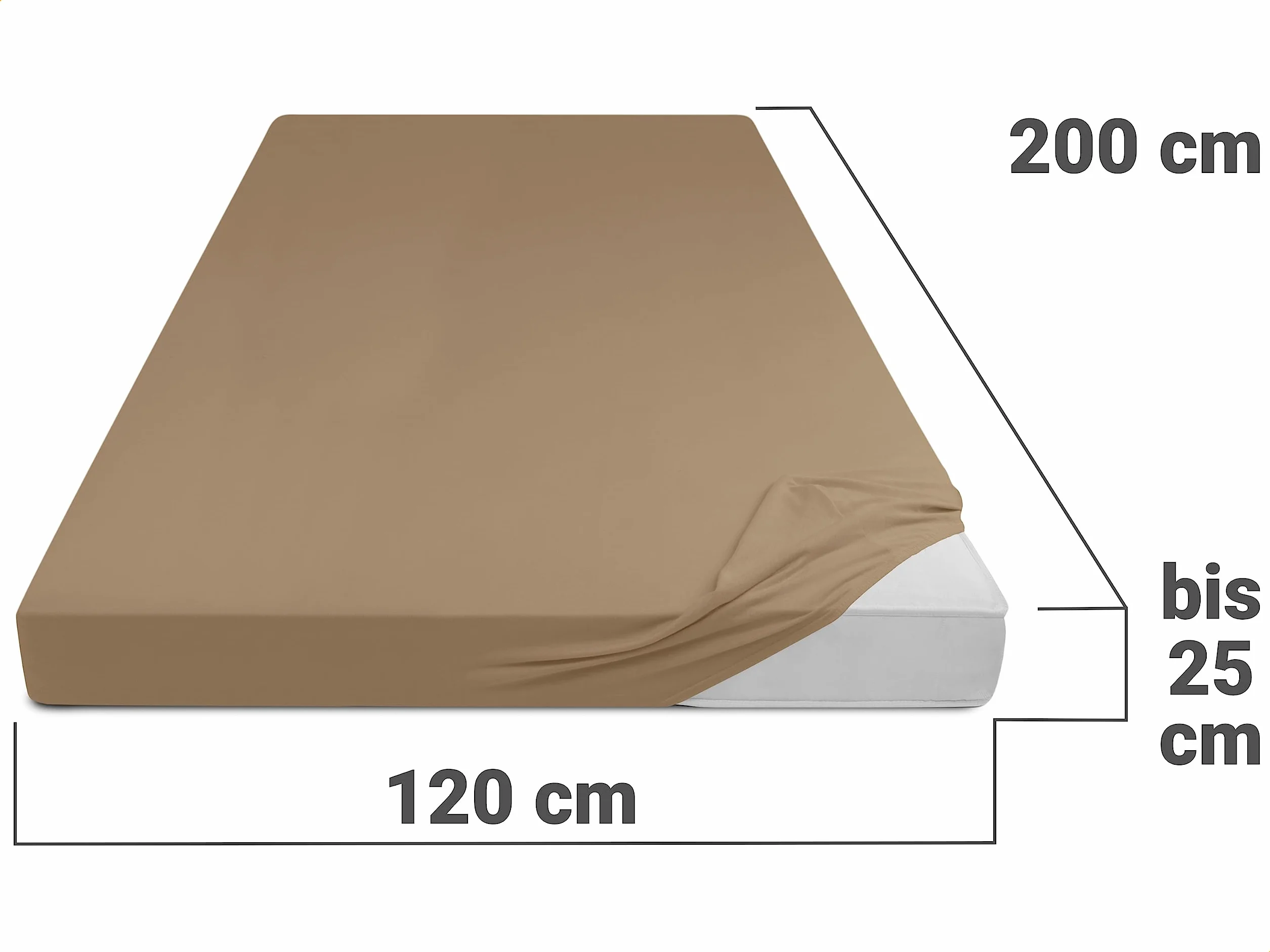 npluseins Klasyczne prześcieradło z gumką z dżerseju, wiele kolorów i rozmiarów, 100% bawełna, 159.192, 120 x 200 cm, jasnobrązowe