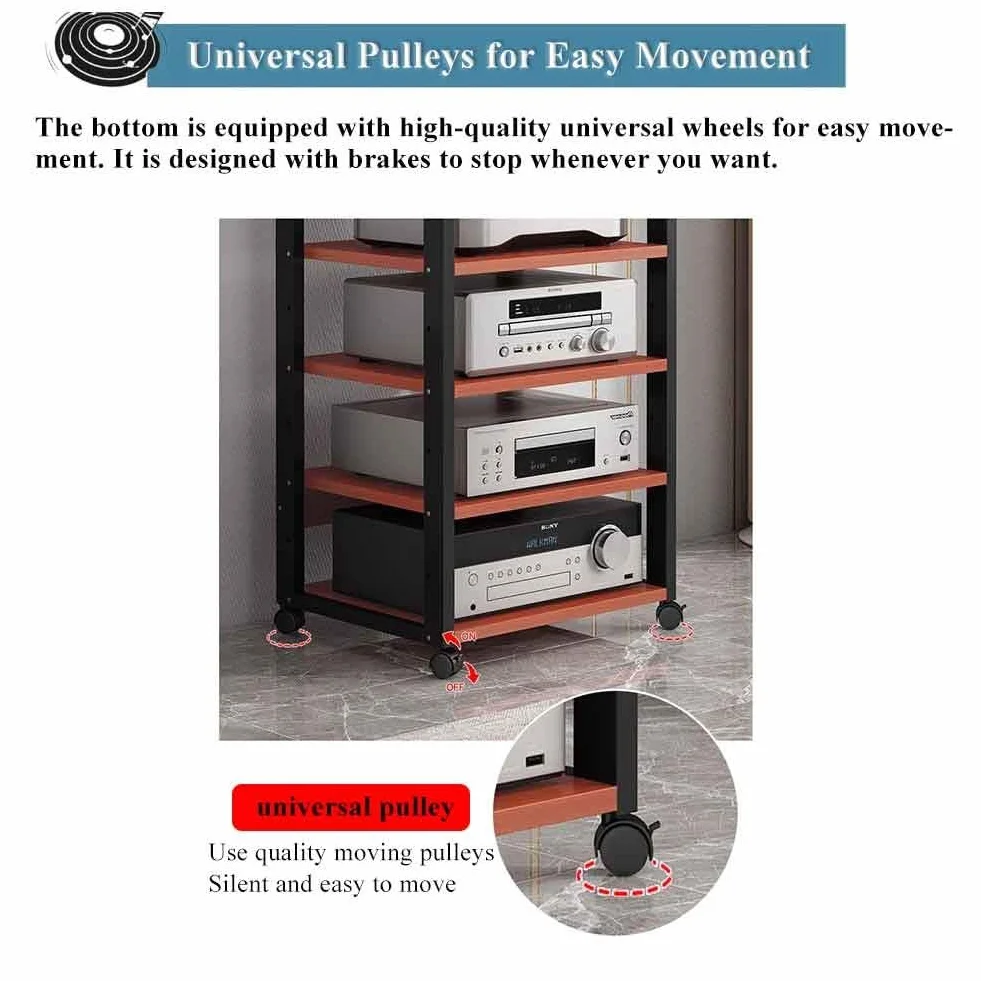 7-poziomowa półka audio HiFi, stylowy stojak na audio i wideo do salonu i studia, pusty deflektor do wzmacniacza i siatki na sprzęt (czerwony)