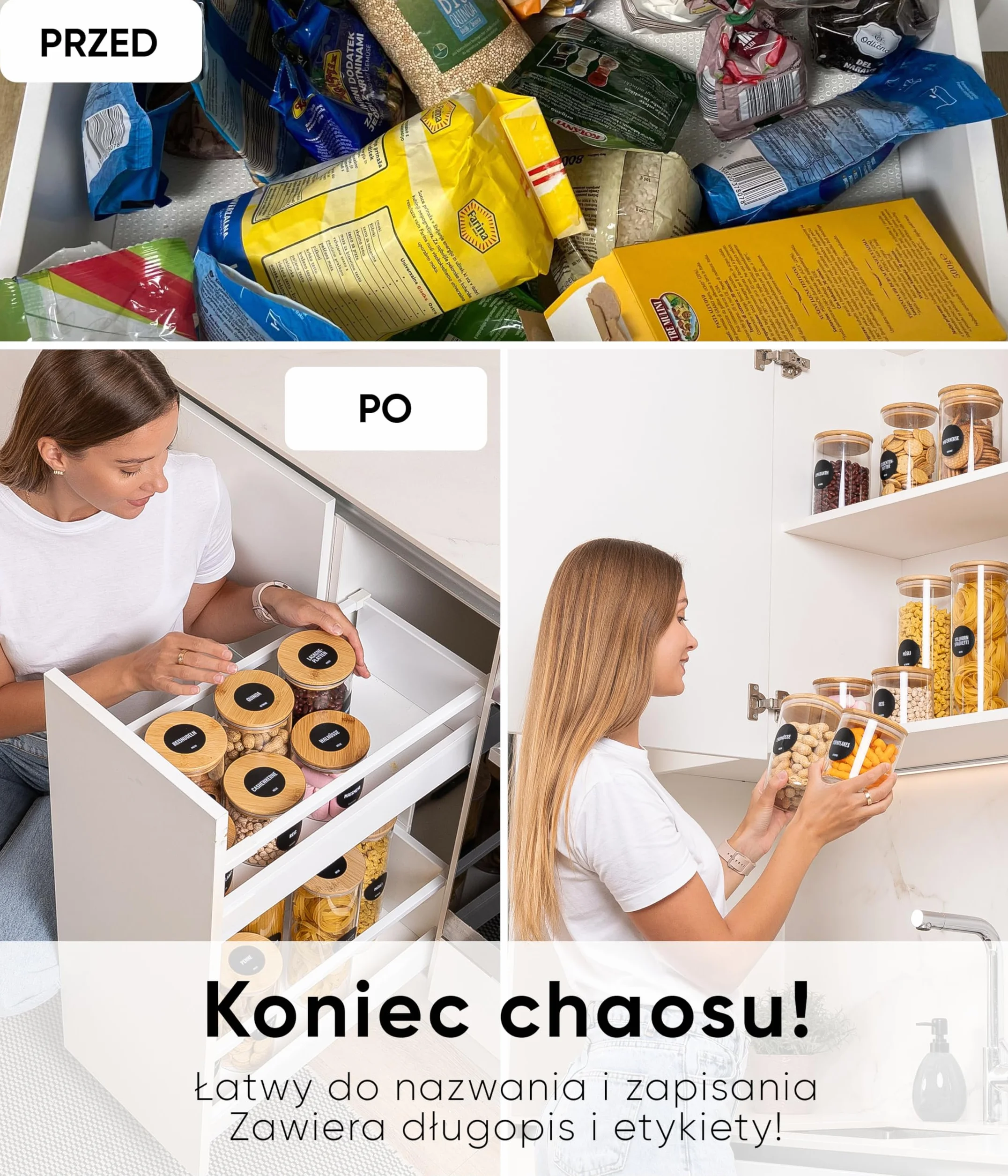 Deco haus® Słoiki do przechowywania z pokrywką, zestaw 3 sztuk do mąkę, szklane pojemniki na zapasy, do przechowywania kuchni, słoiki, szklany pojemnik 3x1950ml