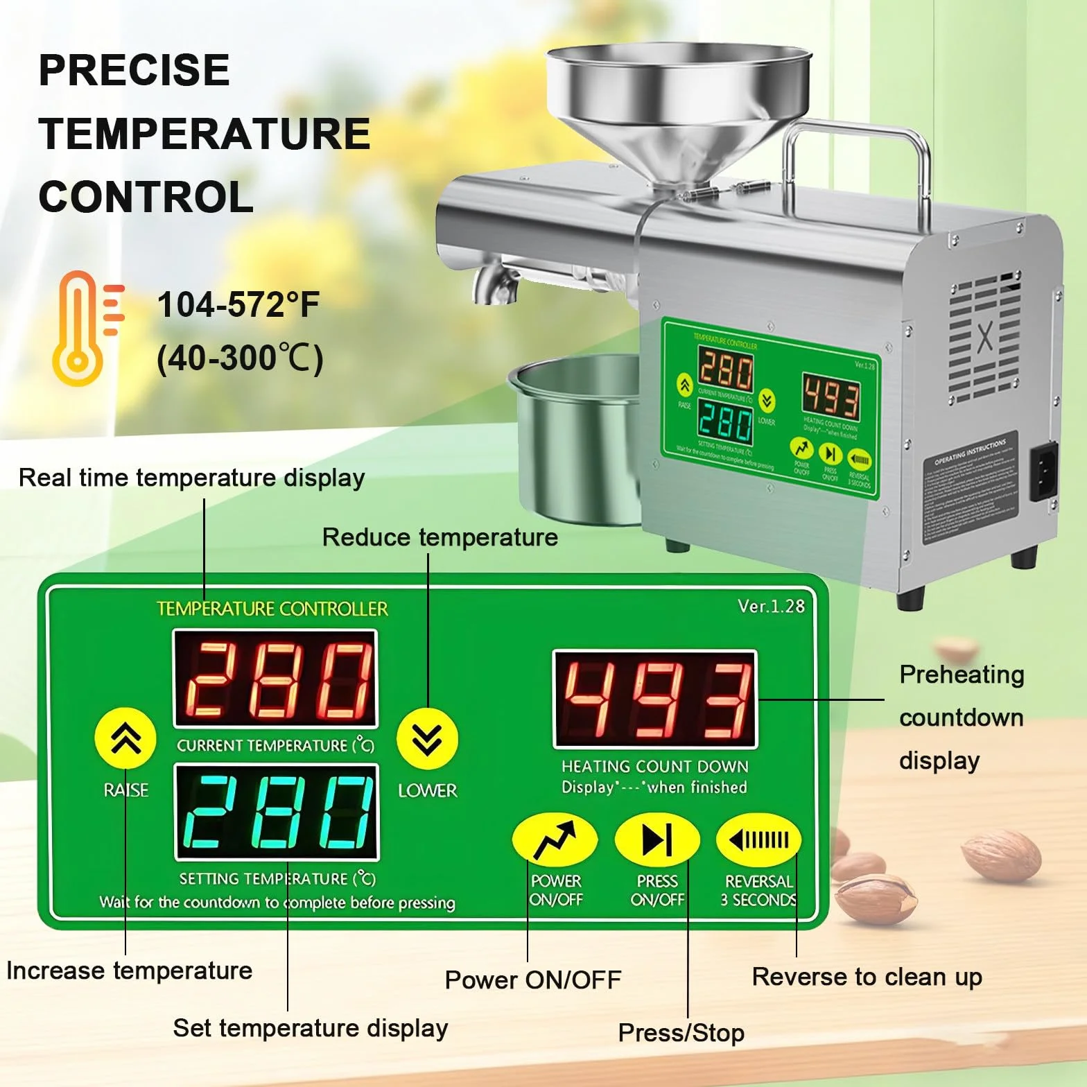 Prasa do oleju, automatyczna produkcja oleju, 1800w wyciskarka oleju do tłoczenia na zimno i na gorąco, maszyna do tłoczenia oleju z inteligentnym regulatorem temperatury 104-572°C