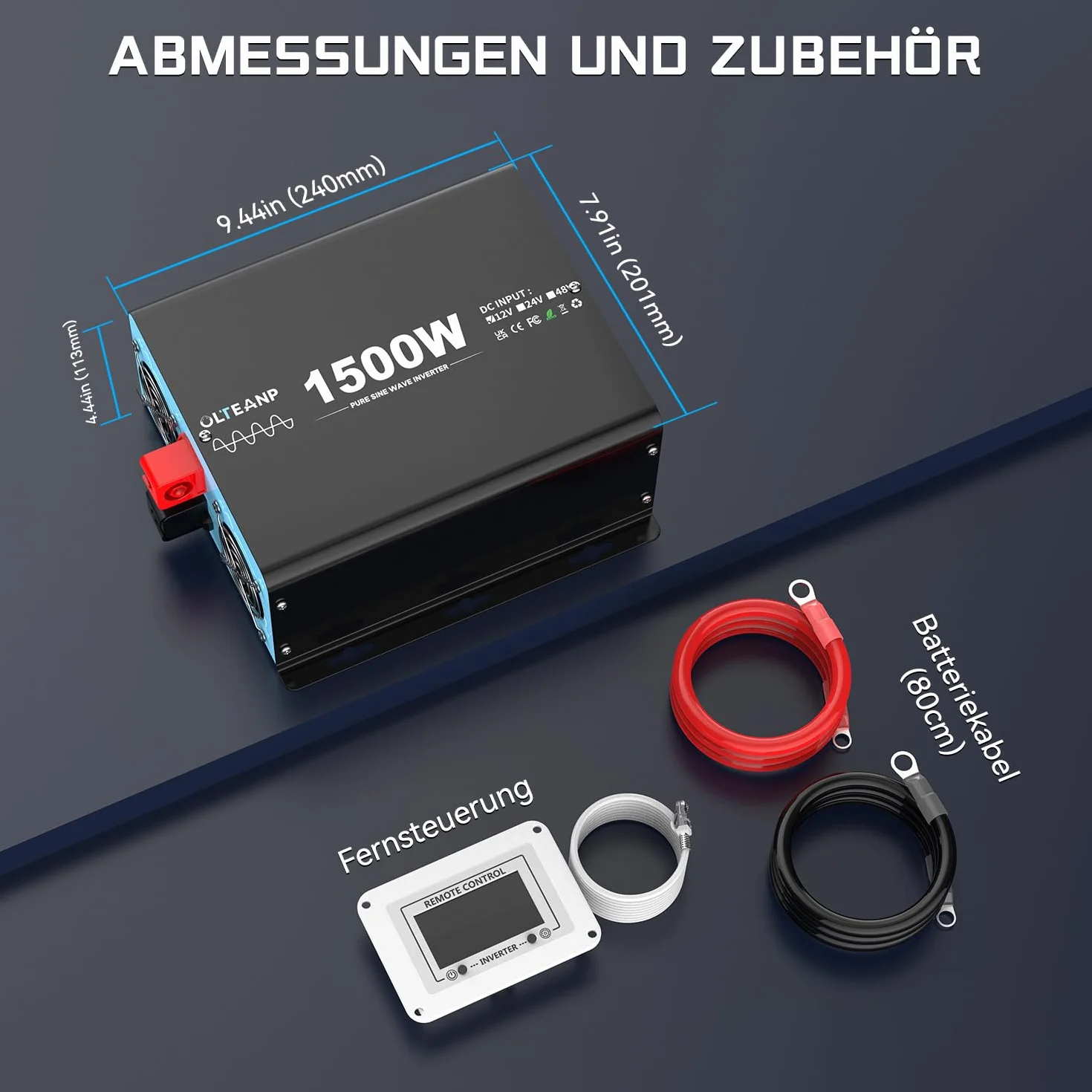 Przetwornica napięcia 1500 W, 12 V na 230 V, czysta sinusoidalna przetwornica napięcia z pilotem LCD – 2 x gniazda AC, USB i typ C – idealny do przyczep kempingowych, na kemping, łódź i w przypadku