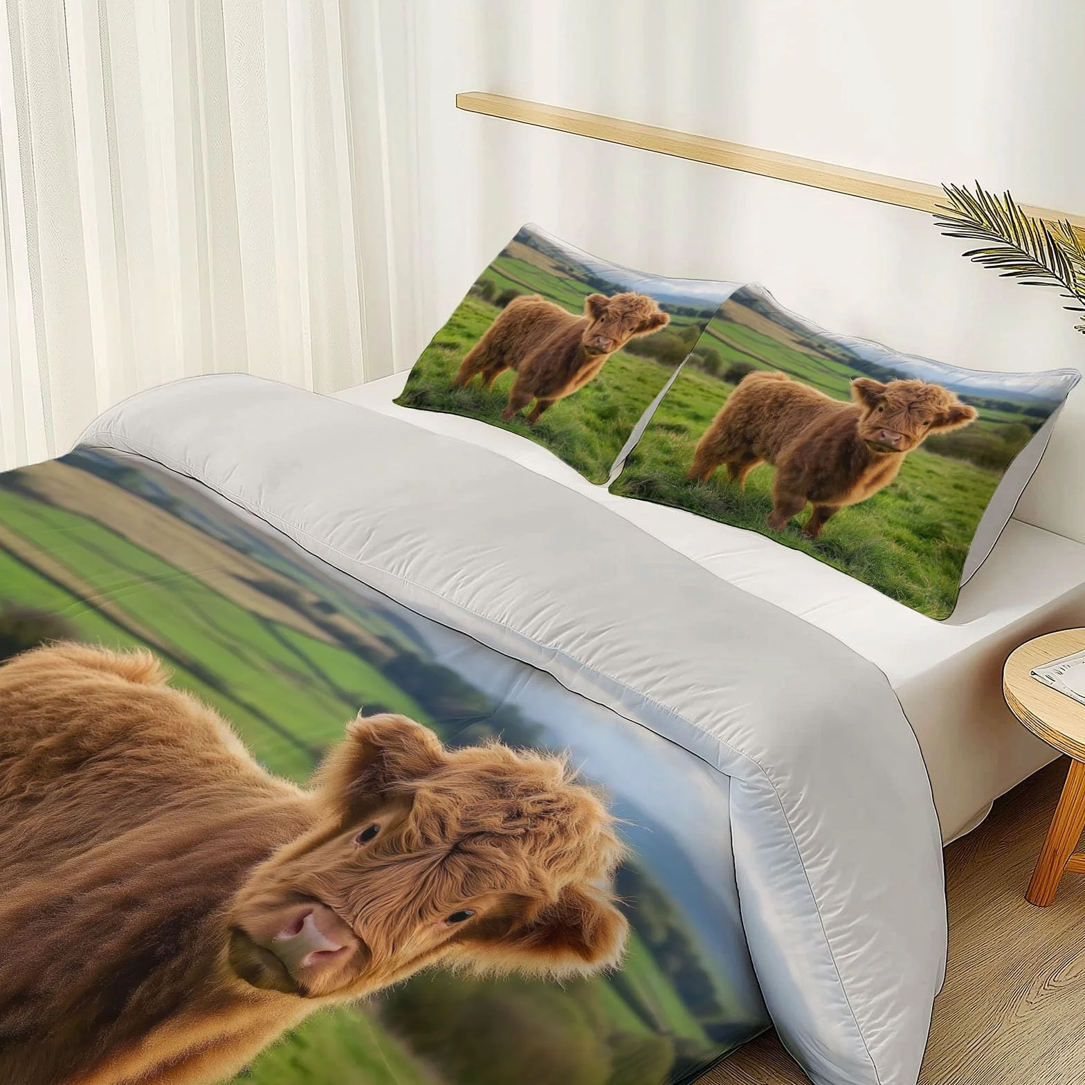 Dwustronna poszwa na kołdrę 240 x 260 cm z nadrukiem, zwierzę łąka bydło górskie wzór zestaw pościeli z zamkiem błyskawicznym, biała poszwa na kołdrę z mikrofibry